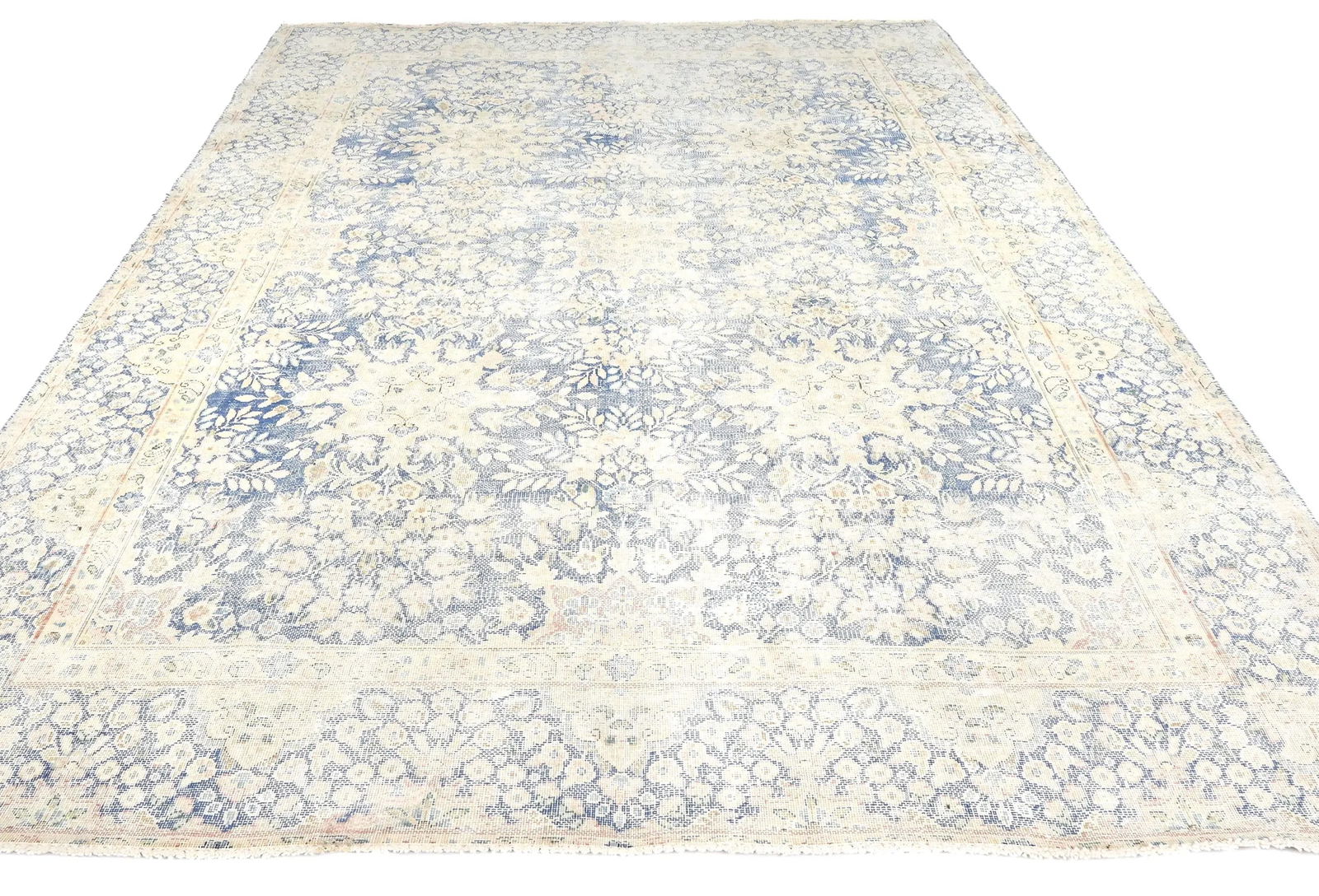 Antique Muted Blue Floral 8X11 Distressed Vintage Oriental Rug - 2
