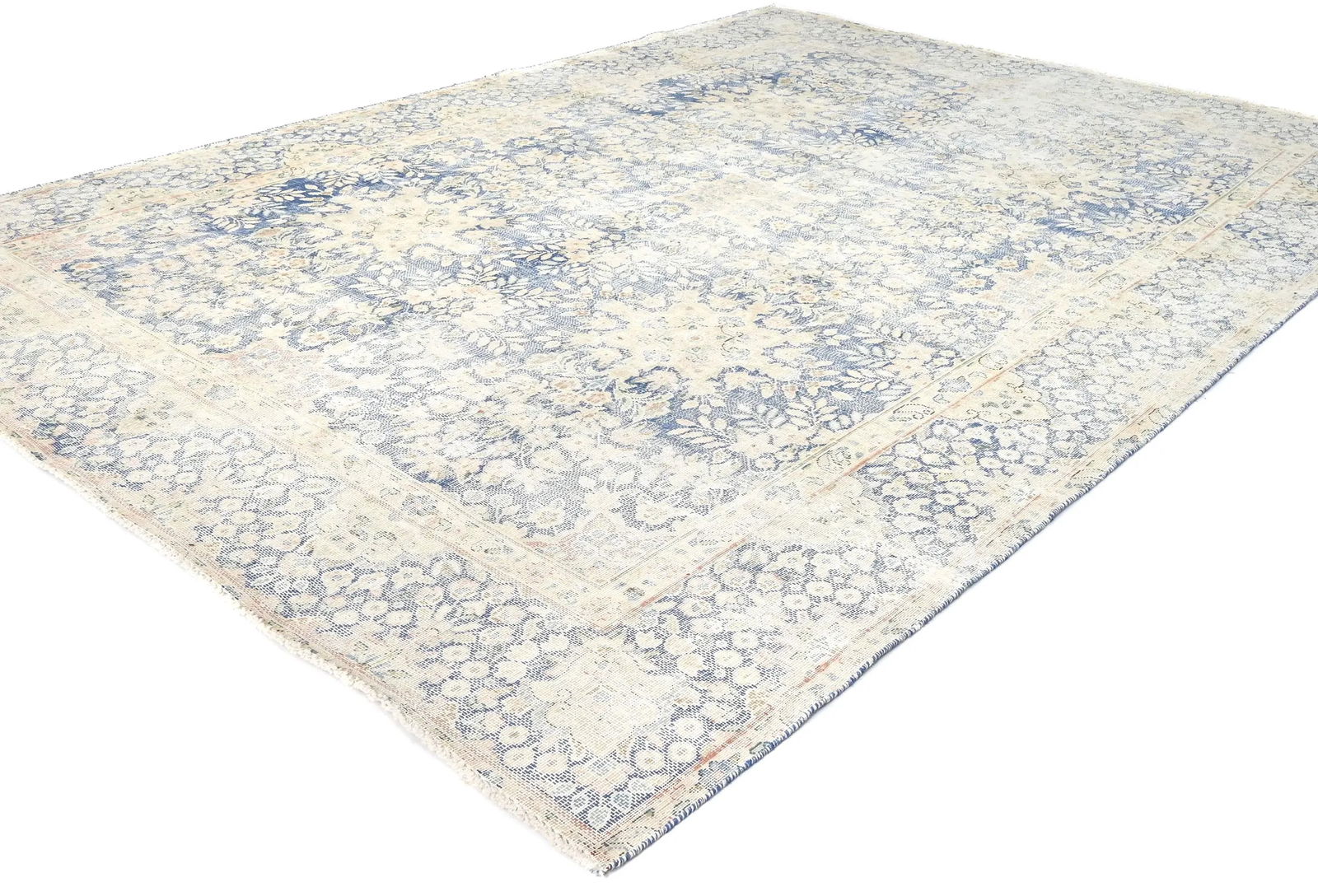Antique Muted Blue Floral 8X11 Distressed Vintage Oriental Rug - 3