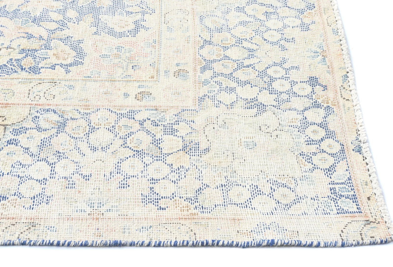 Antique Muted Blue Floral 8X11 Distressed Vintage Oriental Rug - 8