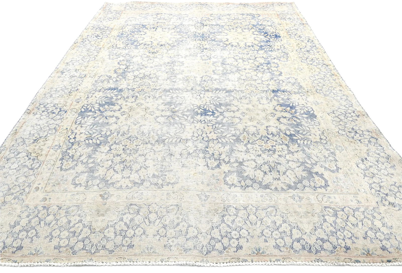 Antique Muted Blue Floral 8X11 Distressed Vintage Oriental Rug - 9