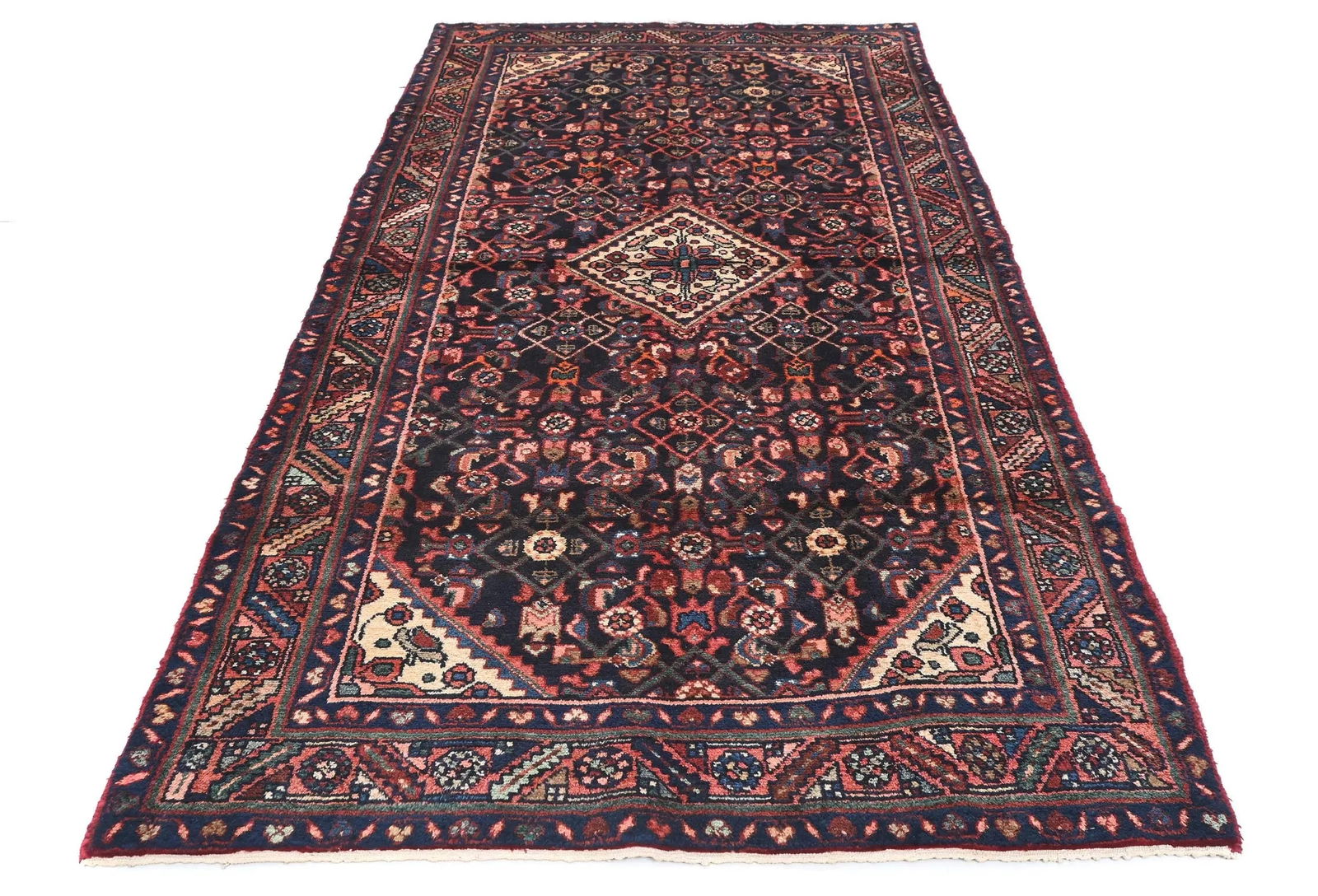 Vintage Plum Floral Tribal 4'3X8'8 Hamedan Persian Rug - 2