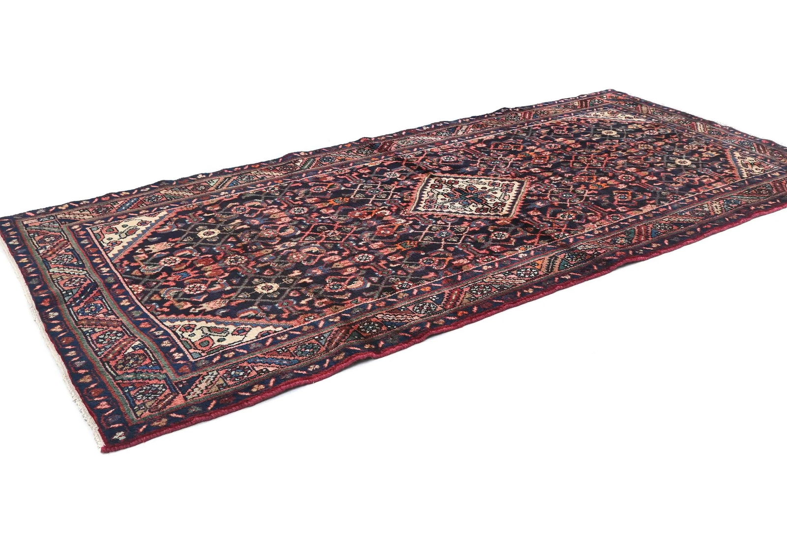 Vintage Plum Floral Tribal 4'3X8'8 Hamedan Persian Rug - 3