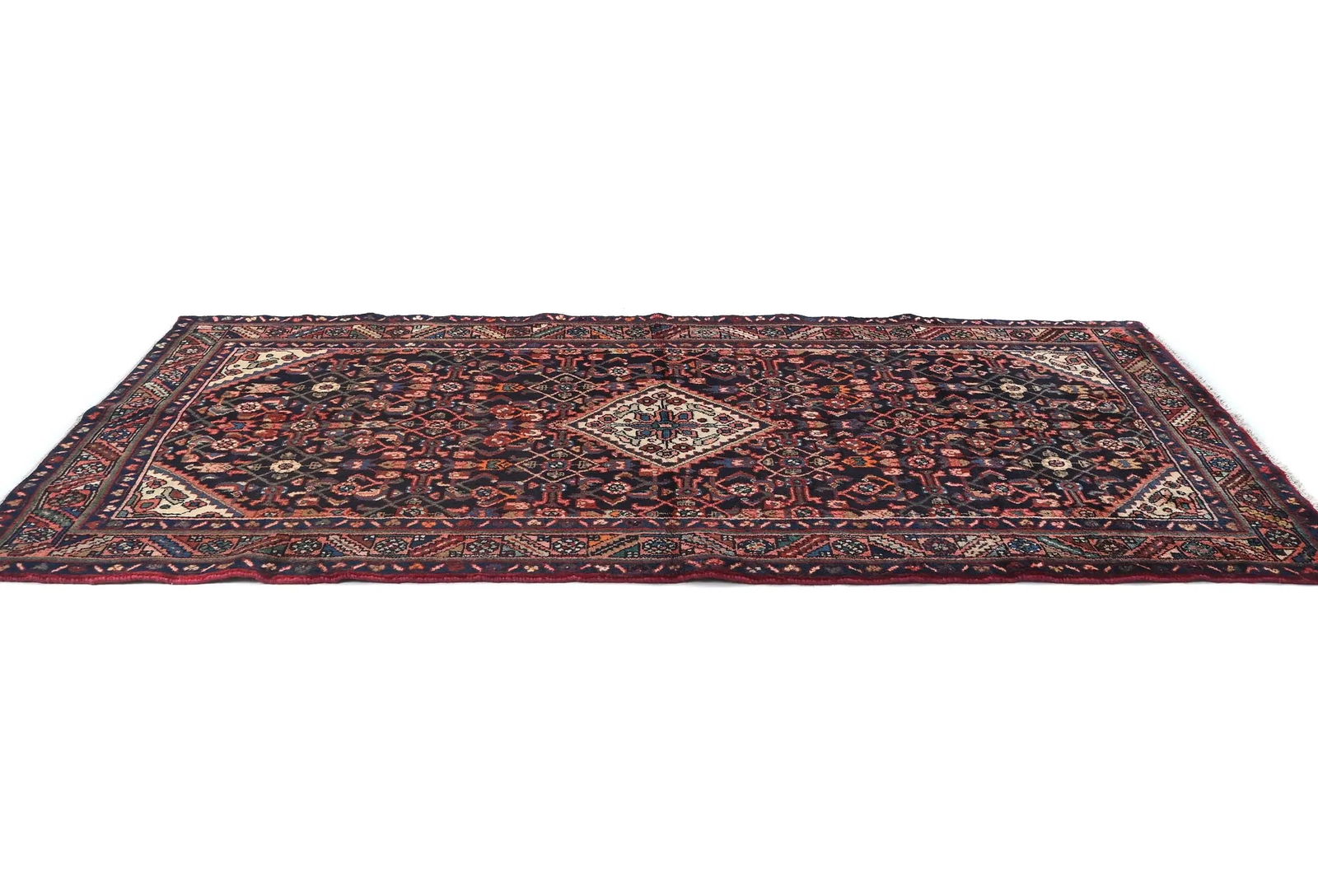 Vintage Plum Floral Tribal 4'3X8'8 Hamedan Persian Rug - 4