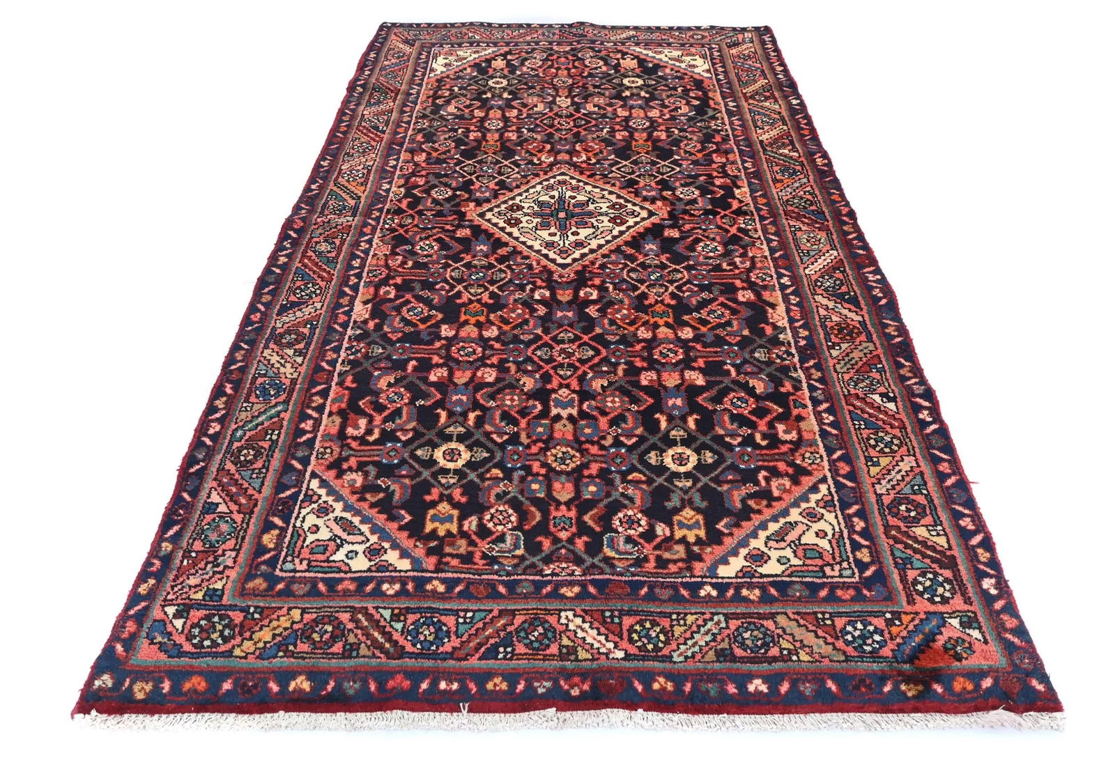 Vintage Plum Floral Tribal 4'3X8'8 Hamedan Persian Rug - 9