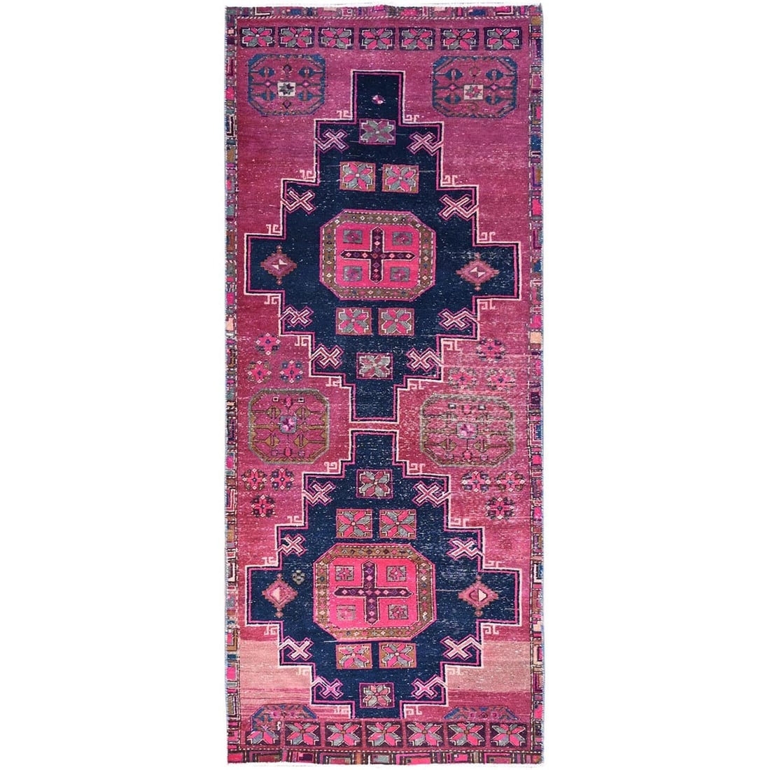 Multicolored Vintage Zoroastrian Hamadan Runner Oriental Rug: Title: Multicolored Vintage Zoroastrian Hamadan Runner Oriental RugDescription: This is a truly genuine one-of-a-kind. It has been Knotted for months and months in the centuries-old weaving