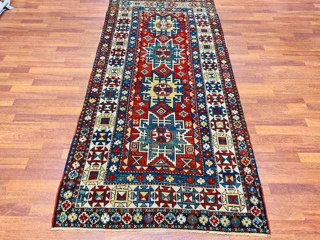 Antique Lesghi Kazak Caucasian rug-4732: Title:Antique Lesghi Kazak Caucasian rug-4732Description:Gorgeous antique lesghi design Kazak, from southwest Caucasian, size 3 ft. 6 inches by 7 ft. 6 inches, circa late 19th century, excellent
