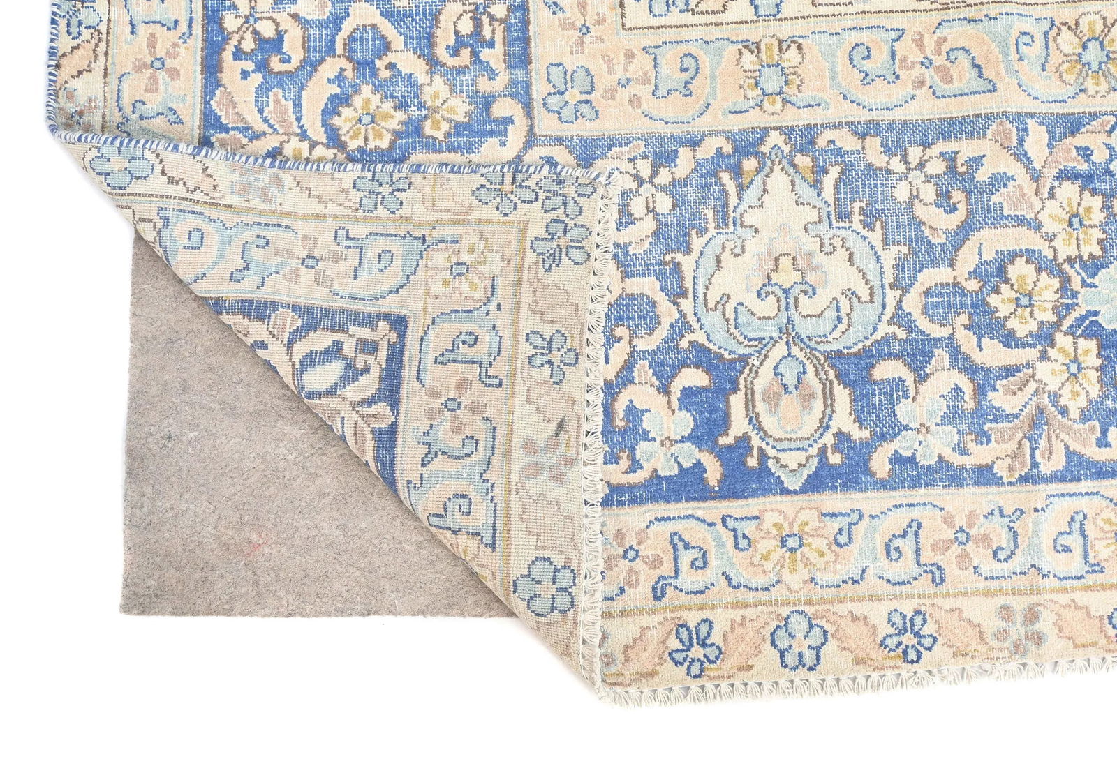 Antique Muted Blue Floral 10X14 Distressed Vintage Oriental Rug - 12