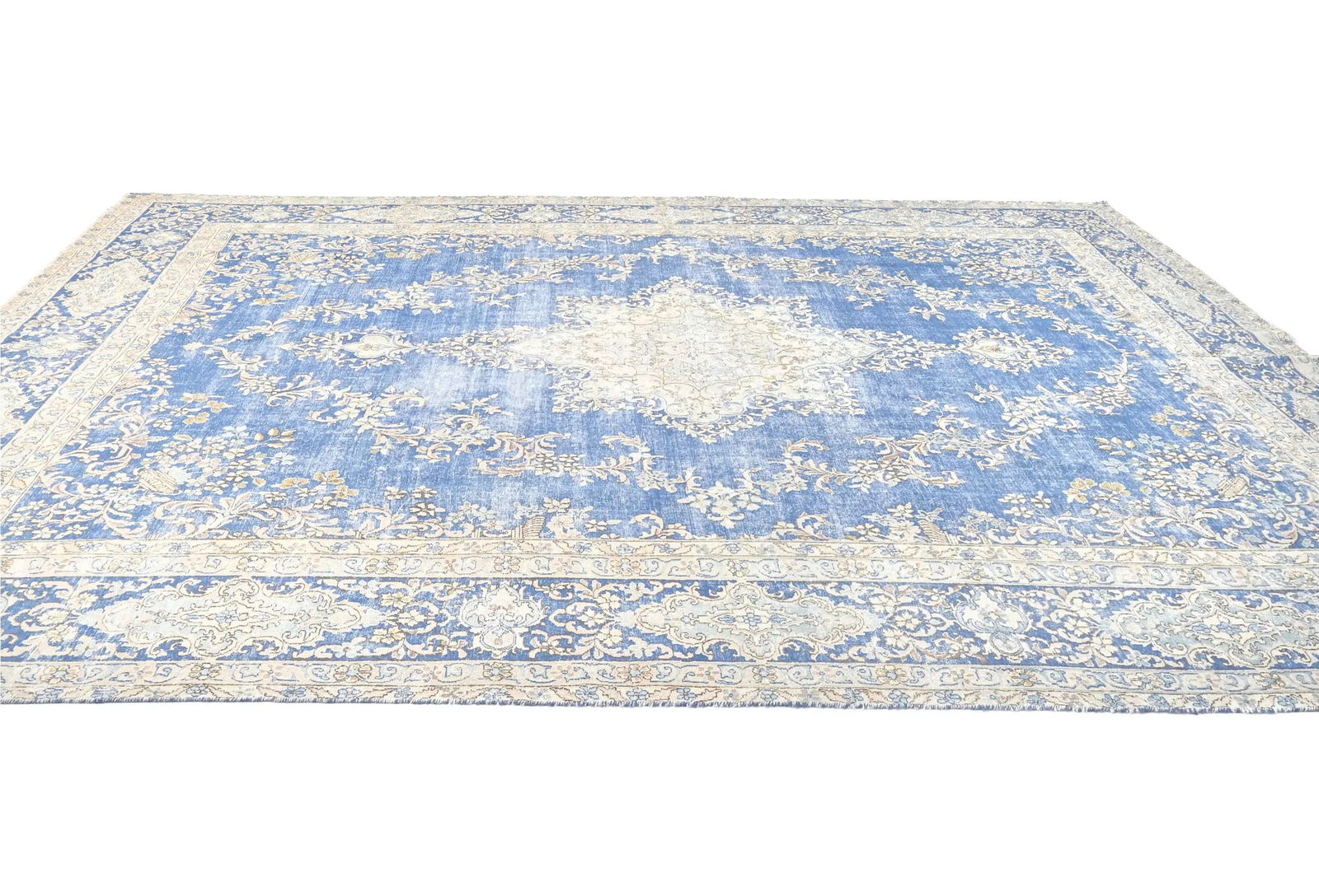 Antique Muted Blue Floral 10X14 Distressed Vintage Oriental Rug - 4