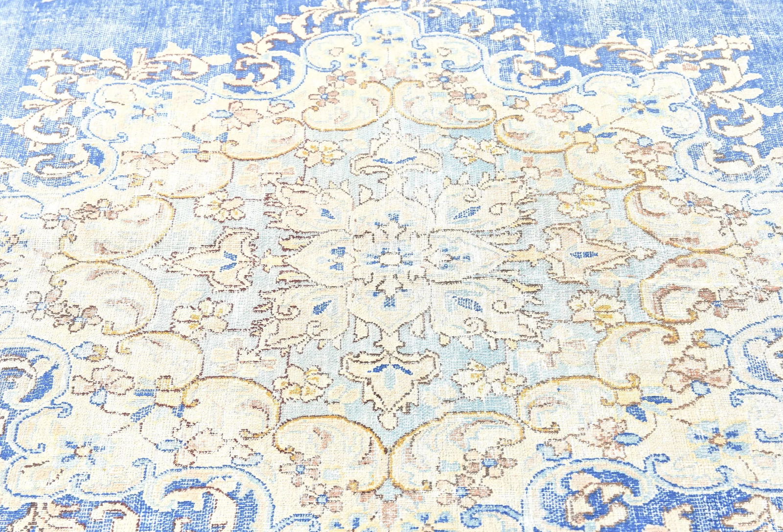 Antique Muted Blue Floral 10X14 Distressed Vintage Oriental Rug - 5