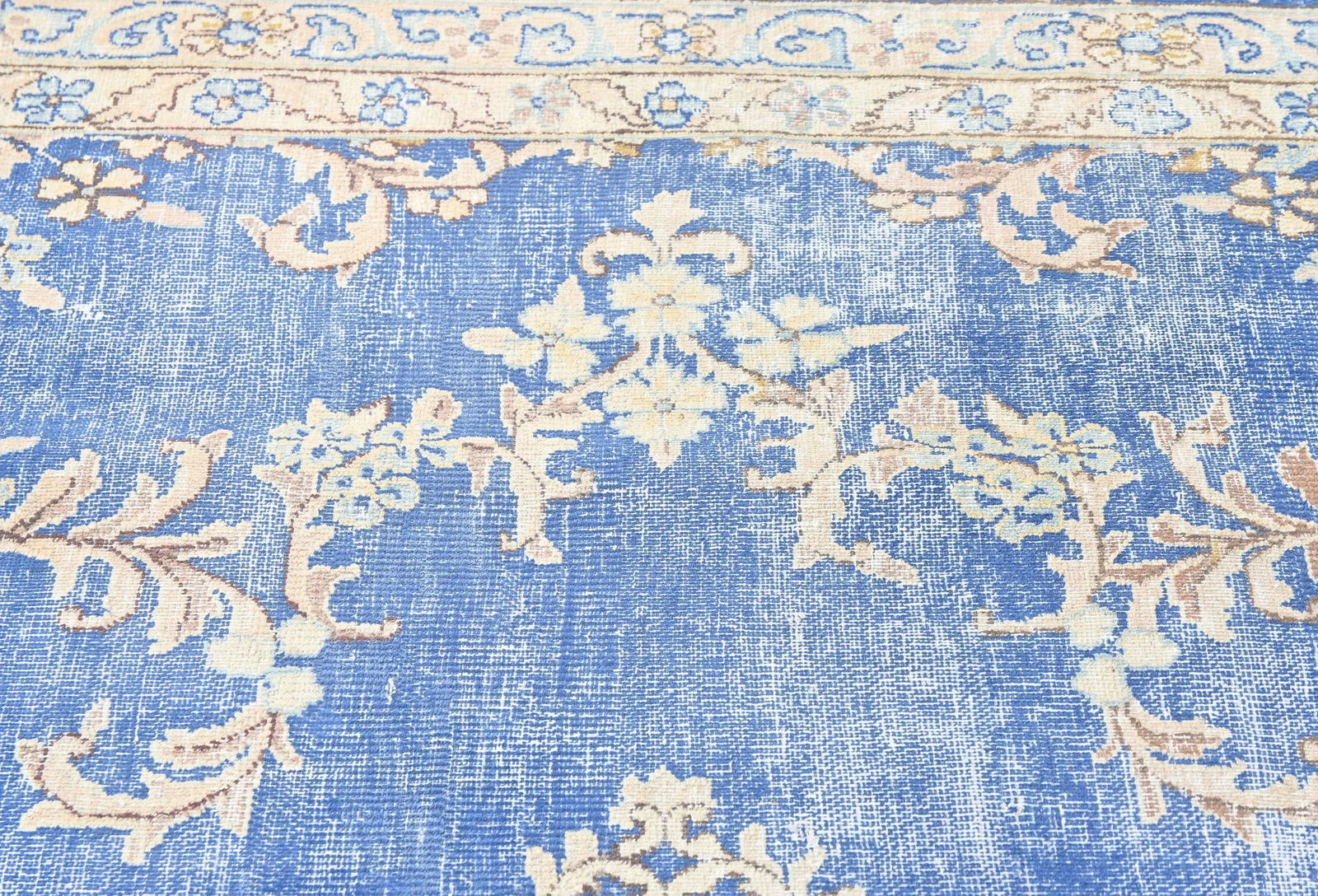 Antique Muted Blue Floral 10X14 Distressed Vintage Oriental Rug - 7