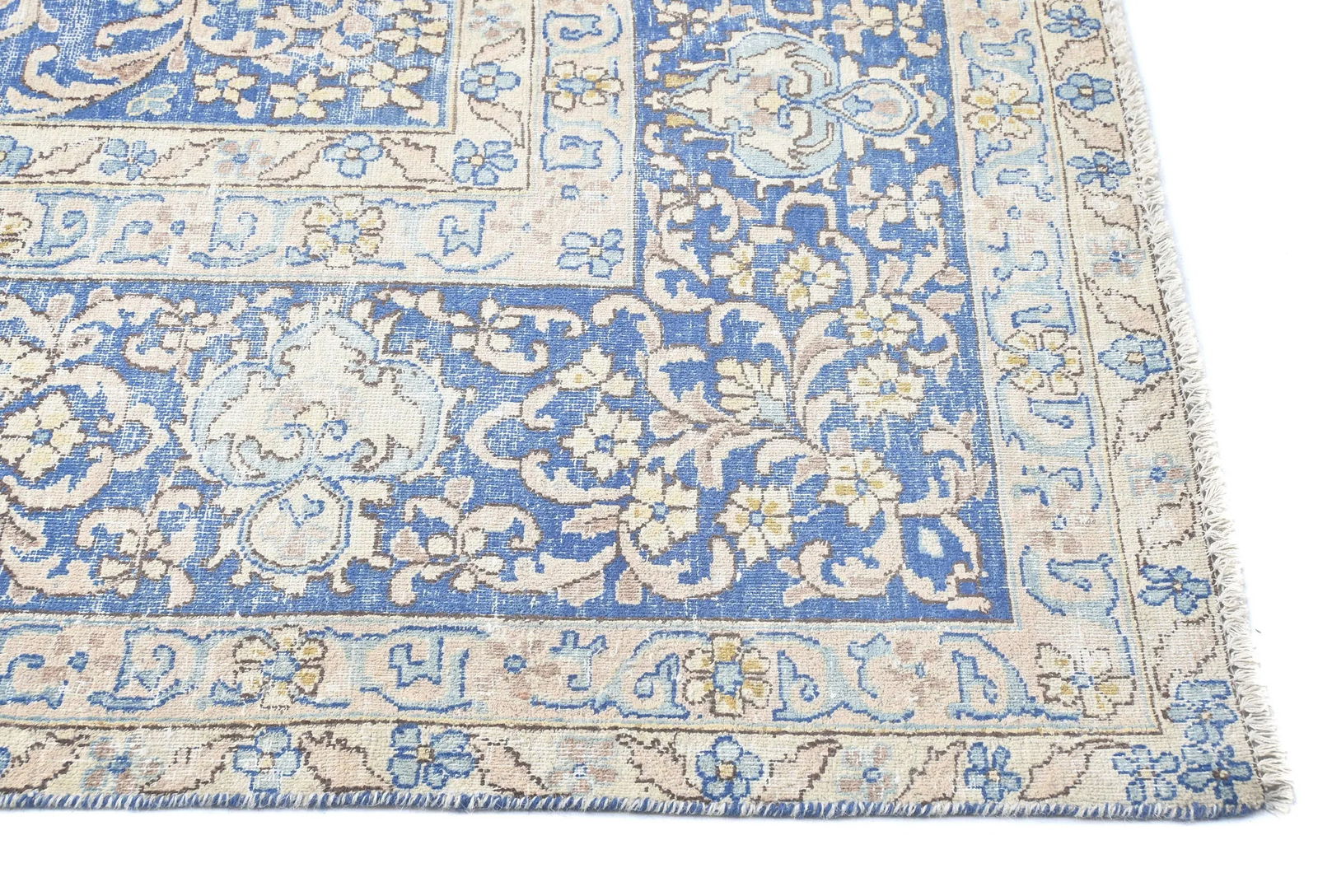 Antique Muted Blue Floral 10X14 Distressed Vintage Oriental Rug - 8