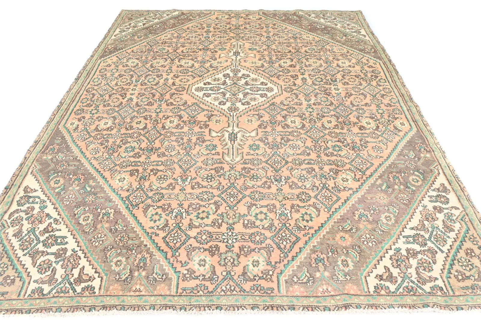 Muted Light Salmon Antique Floral 7X10 Distressed Oriental Rug - 2