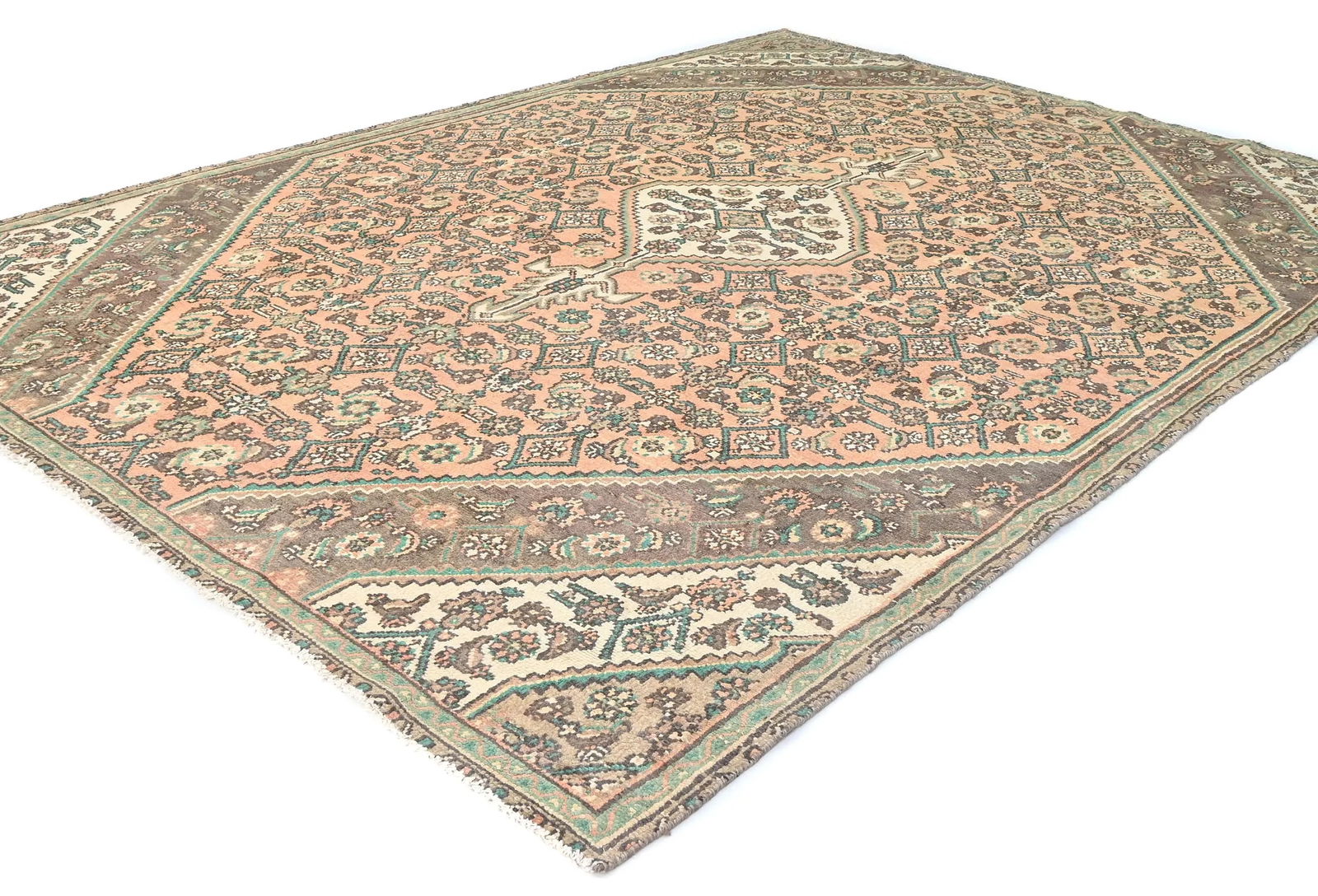 Muted Light Salmon Antique Floral 7X10 Distressed Oriental Rug - 3