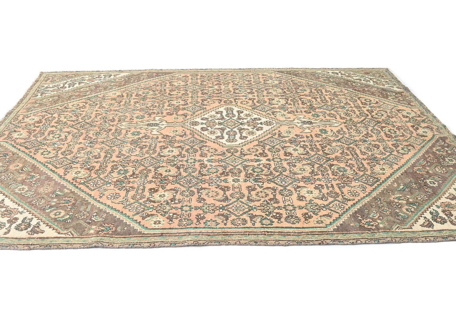 Muted Light Salmon Antique Floral 7X10 Distressed Oriental Rug - 4