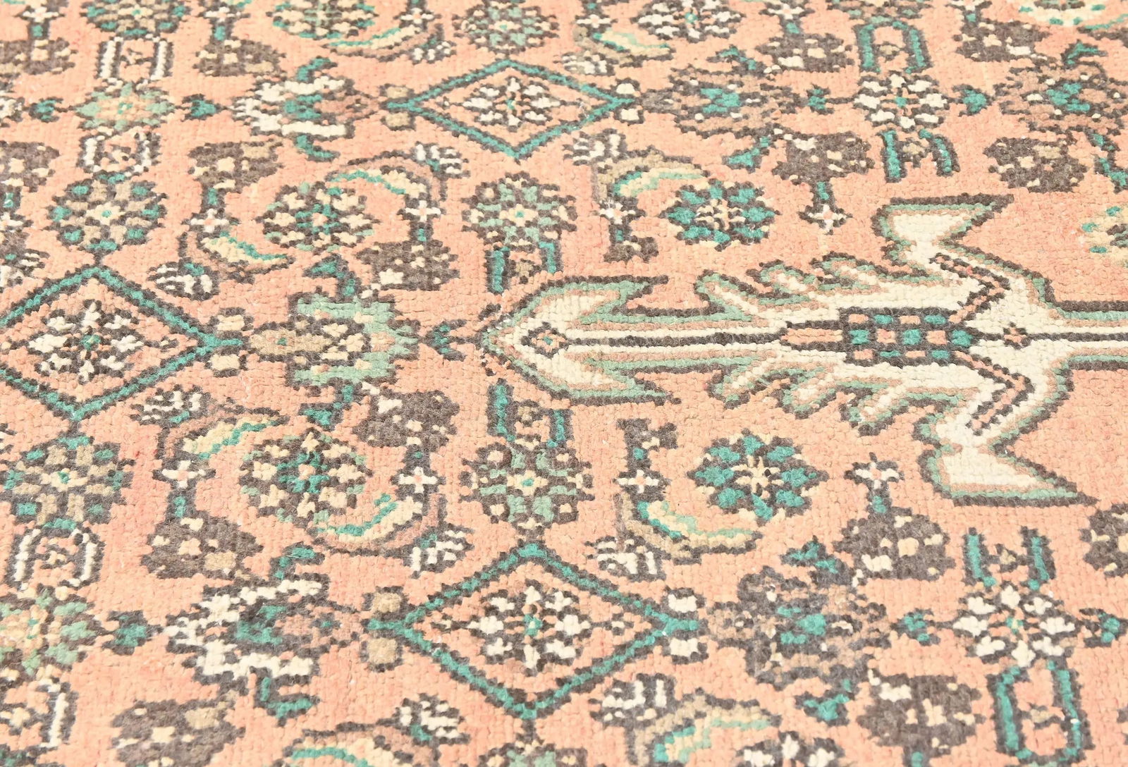 Muted Light Salmon Antique Floral 7X10 Distressed Oriental Rug - 6