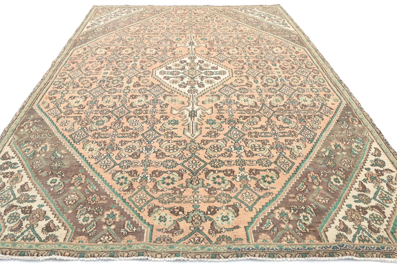 Muted Light Salmon Antique Floral 7X10 Distressed Oriental Rug - 9