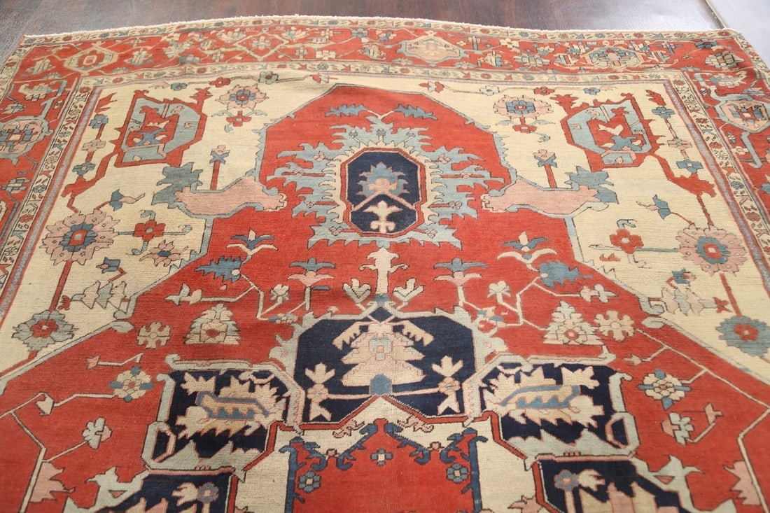 Pre-1900 Antique Vegetable Dye Heriz Serapi Persian Area Rug 9x12 - 16