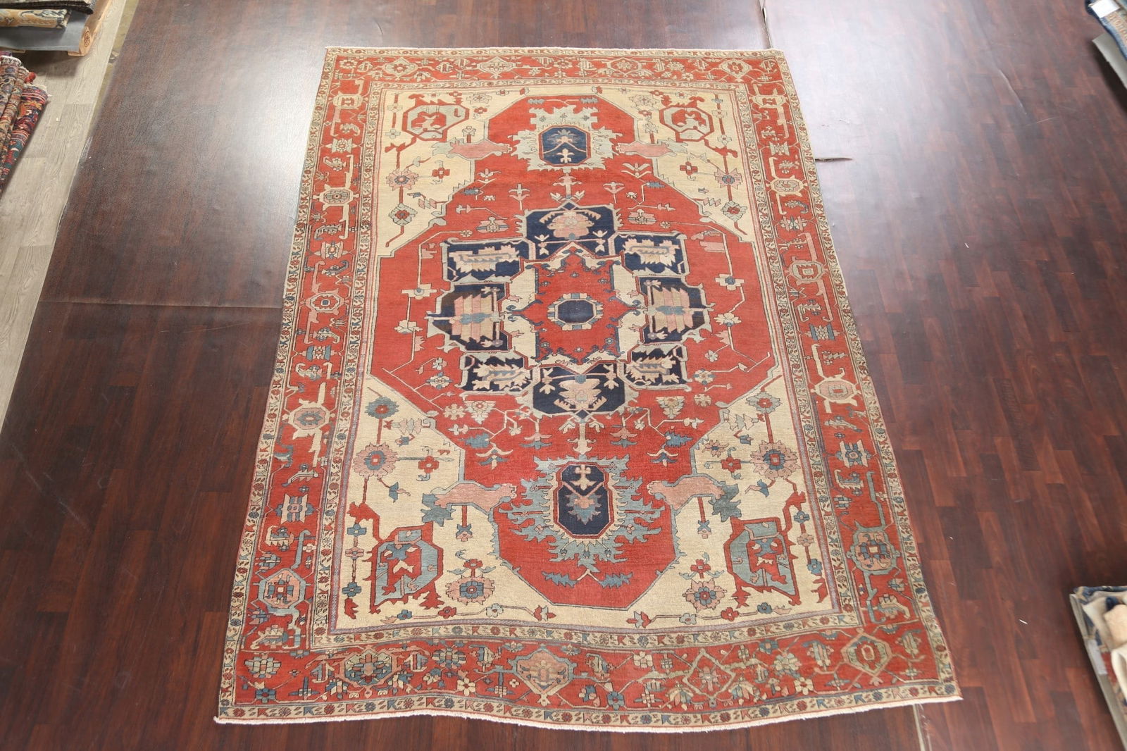 Pre-1900 Antique Vegetable Dye Heriz Serapi Persian Area Rug 9x12 - 19