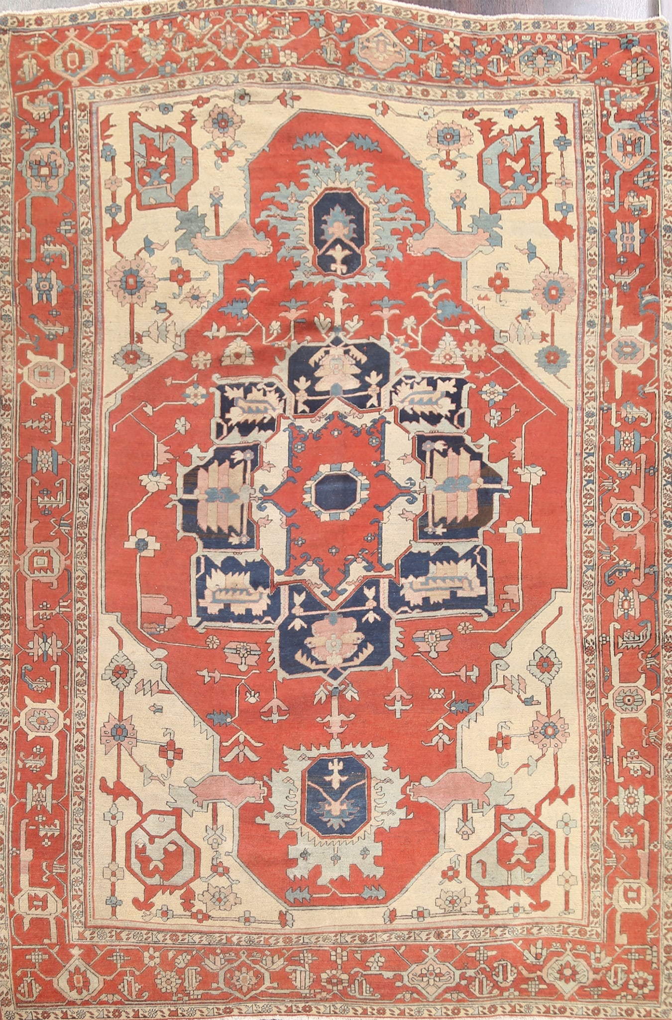 Pre-1900 Antique Vegetable Dye Heriz Serapi Persian Area Rug 9x12: Title:Pre-1900 Antique Vegetable Dye Heriz Serapi Persian Area Rug 9x12Origin:A Beautiful Genuine Iran ( Persia ) Heriz (serapi) rug is Hand Knotted by skillful weavers in Iran ( Persia ) with 100%