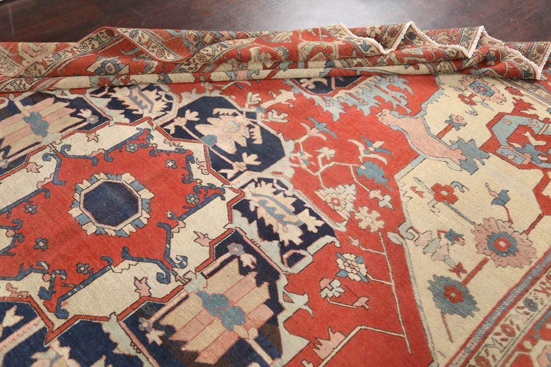 Pre-1900 Antique Vegetable Dye Heriz Serapi Persian Area Rug 9x12 - 20