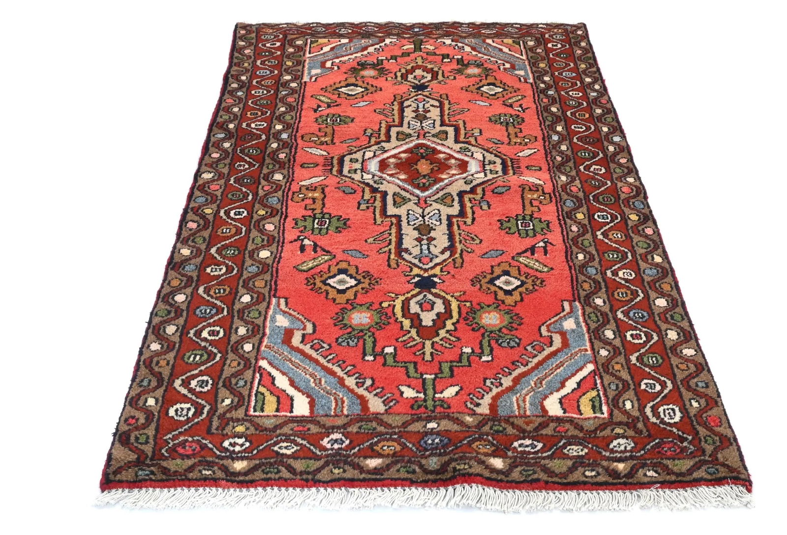 Vintage Bittersweet Red Floral Tribal 3X5 Hamedan Persian Rug - 9
