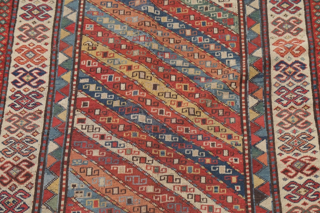 Pre-1900 Antique Vegetable Dye Kazak Caucasian Oriental Runner Rug 4x8 - 4