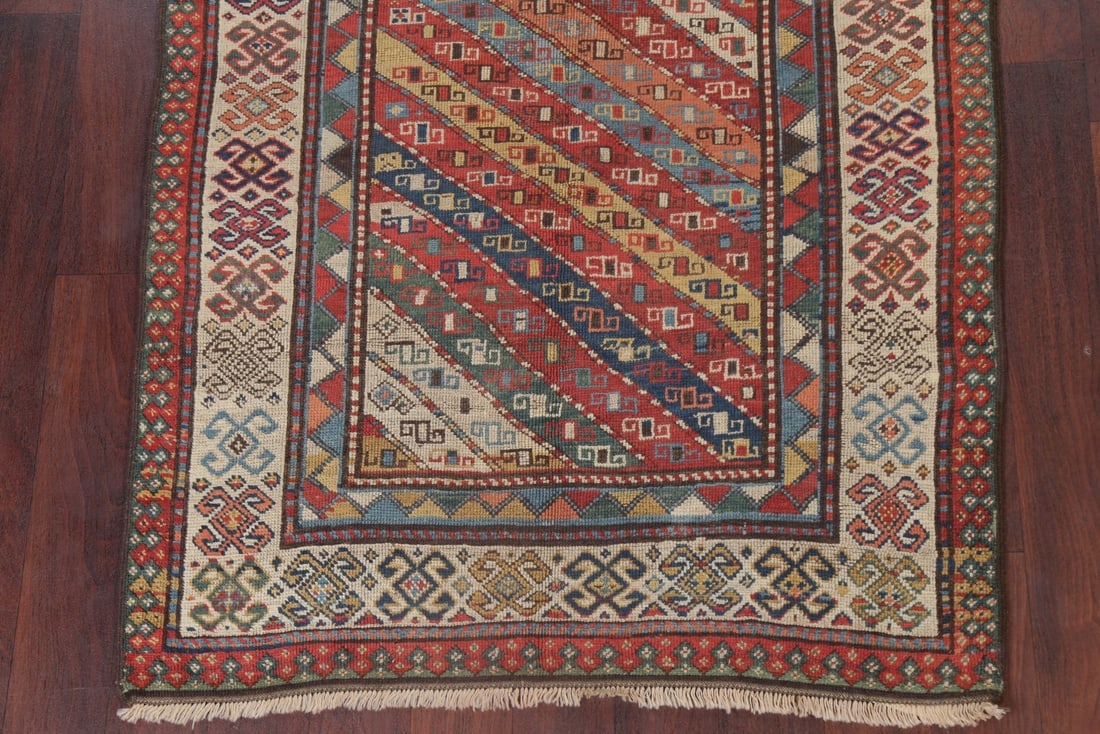 Pre-1900 Antique Vegetable Dye Kazak Caucasian Oriental Runner Rug 4x8 - 8