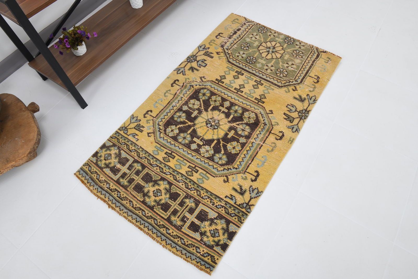 2'4'' x 4'3'' Handmade Vintage Wool Rug - 18538 - 4