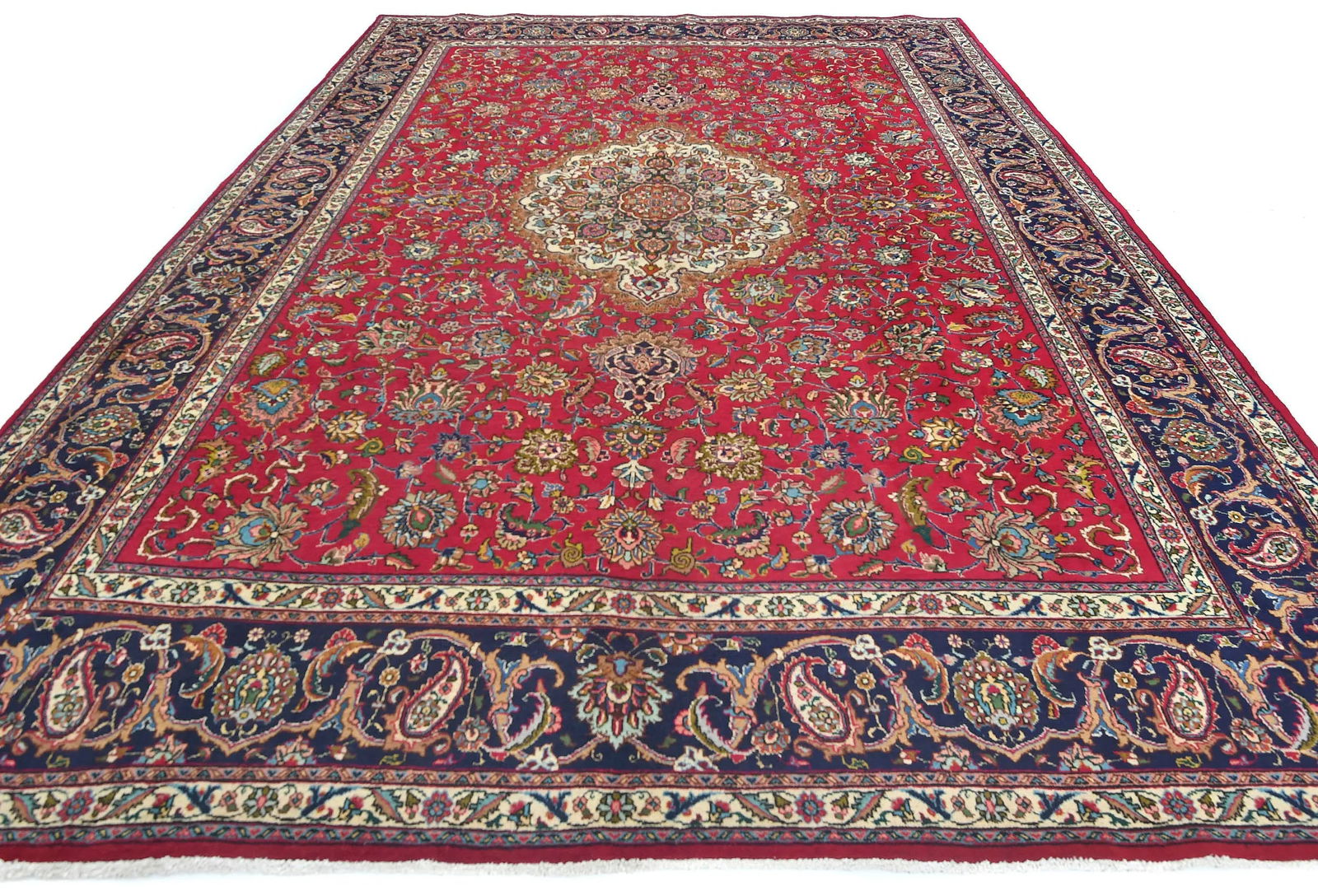 Vintage Red Floral Traditional 10X13 Tabriz Persian Rug - 2