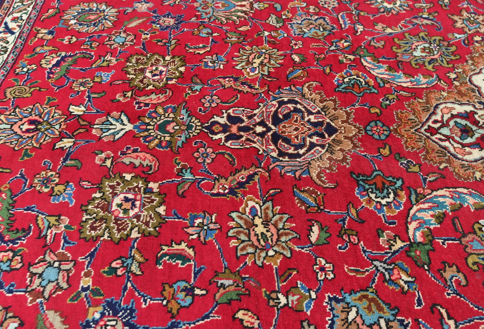 Vintage Red Floral Traditional 10X13 Tabriz Persian Rug - 6