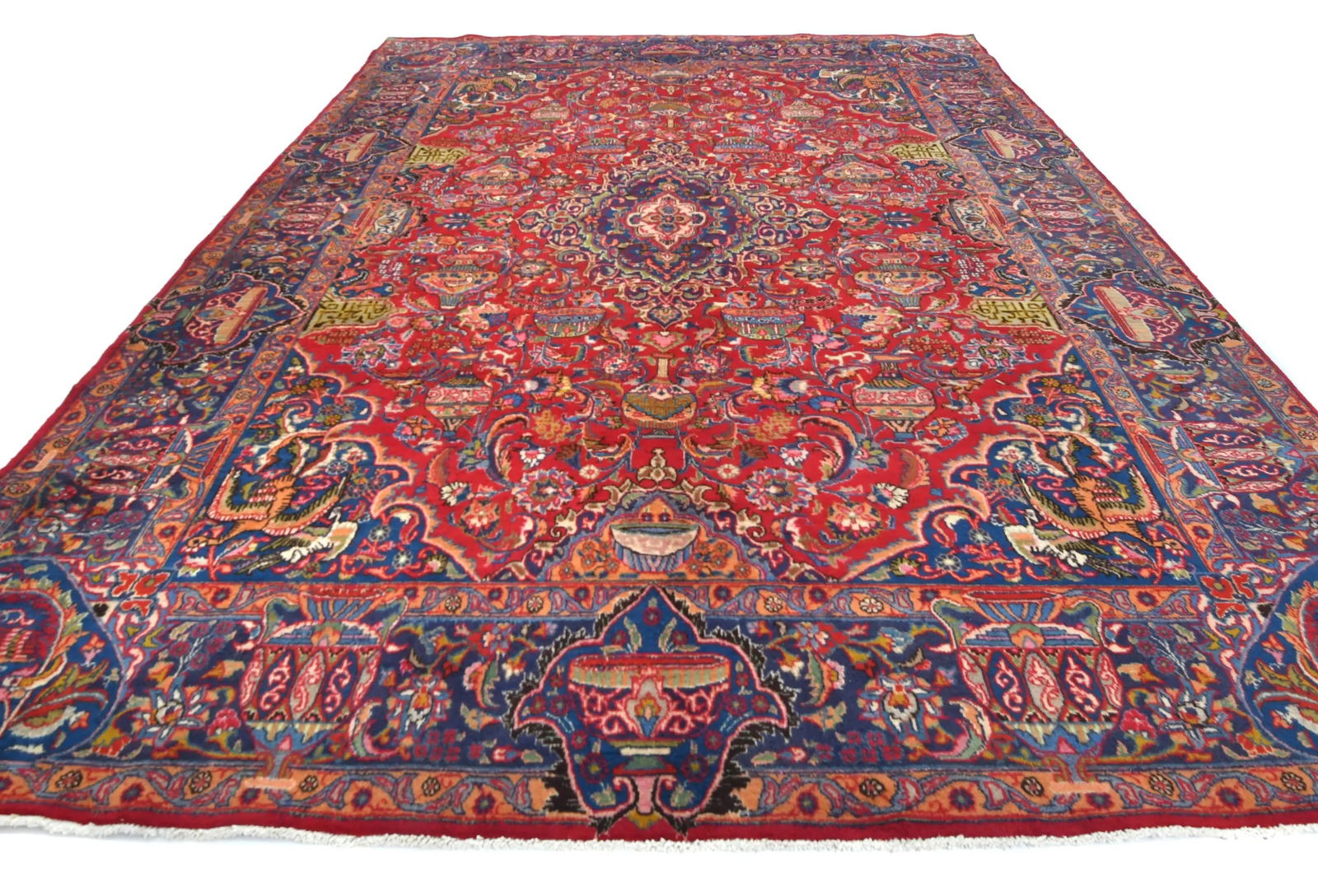 Vintage Red Pictorial Traditional 10X13 Kashmar Persian Rug - 2