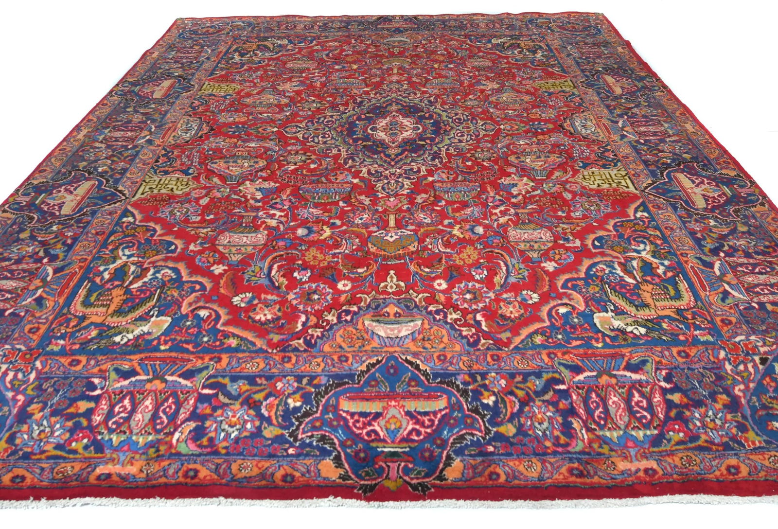 Vintage Red Pictorial Traditional 10X13 Kashmar Persian Rug - 8