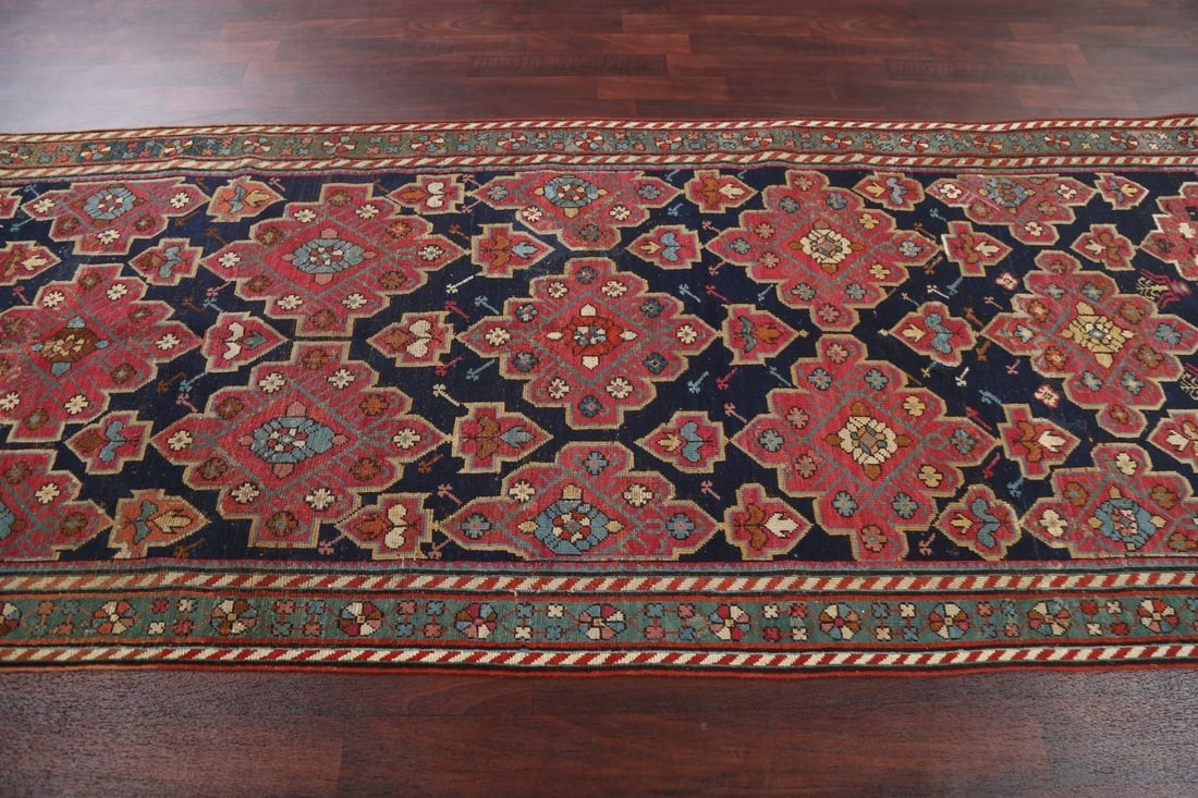 Pre-1900 Antique Karabakh Oriental Runner Rug 4x10 - 14