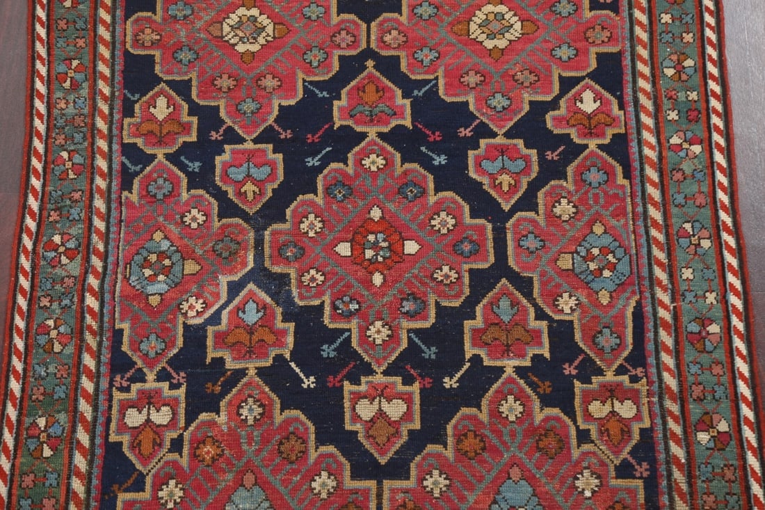 Pre-1900 Antique Karabakh Oriental Runner Rug 4x10 - 5