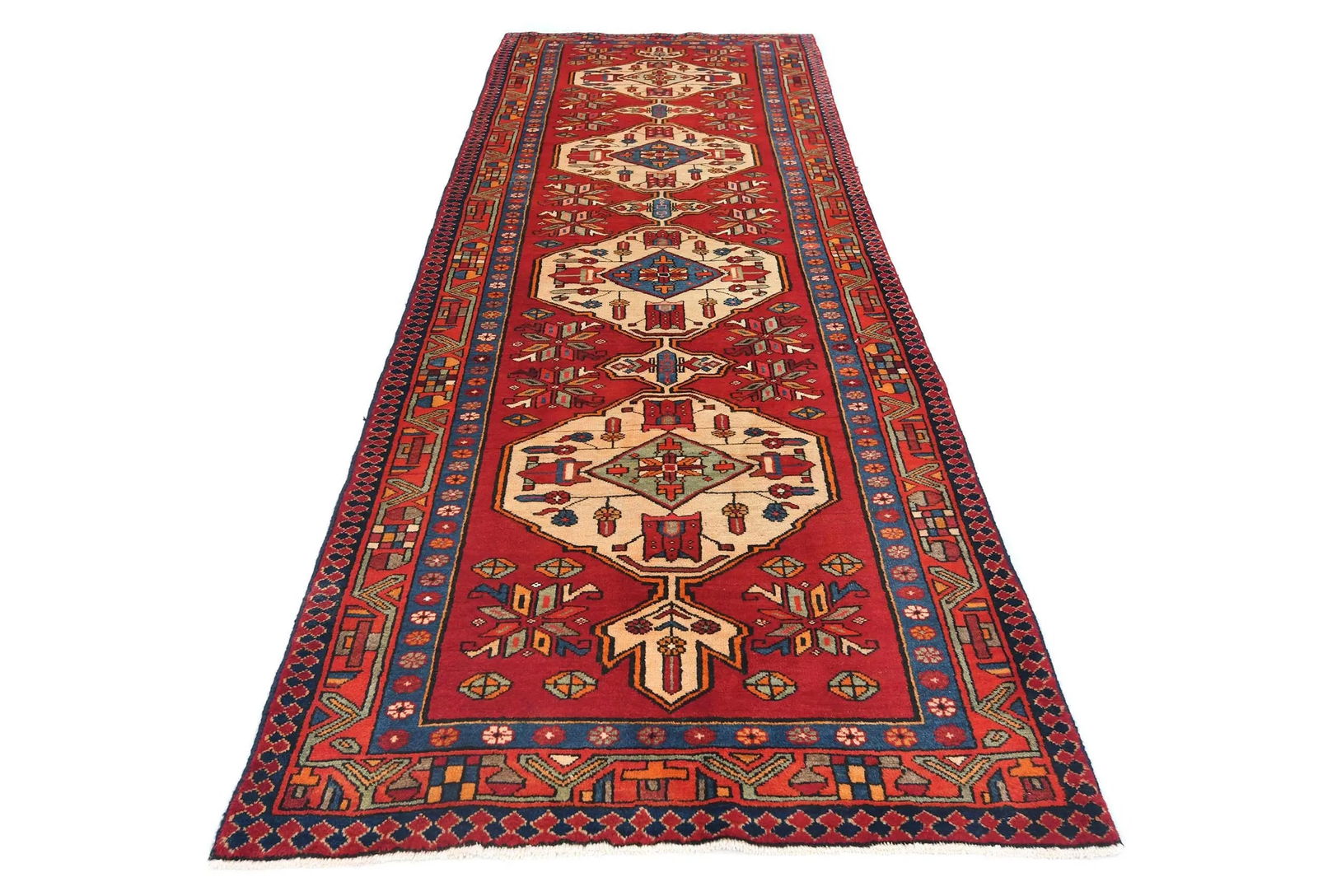 Vintage Red Tribal 3'5X10 Heriz Persian Runner Rug - 2