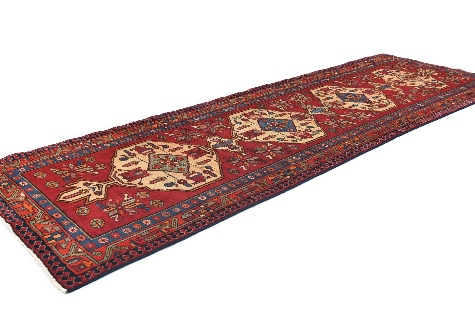 Vintage Red Tribal 3'5X10 Heriz Persian Runner Rug - 3