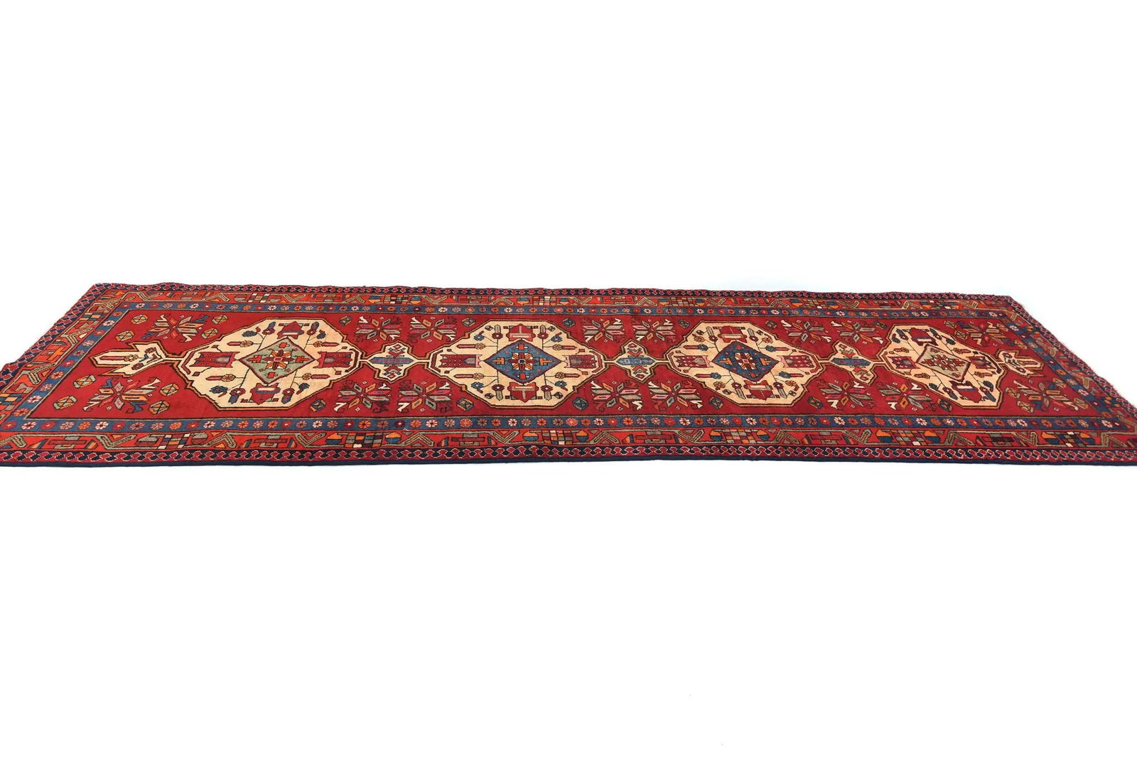 Vintage Red Tribal 3'5X10 Heriz Persian Runner Rug - 4