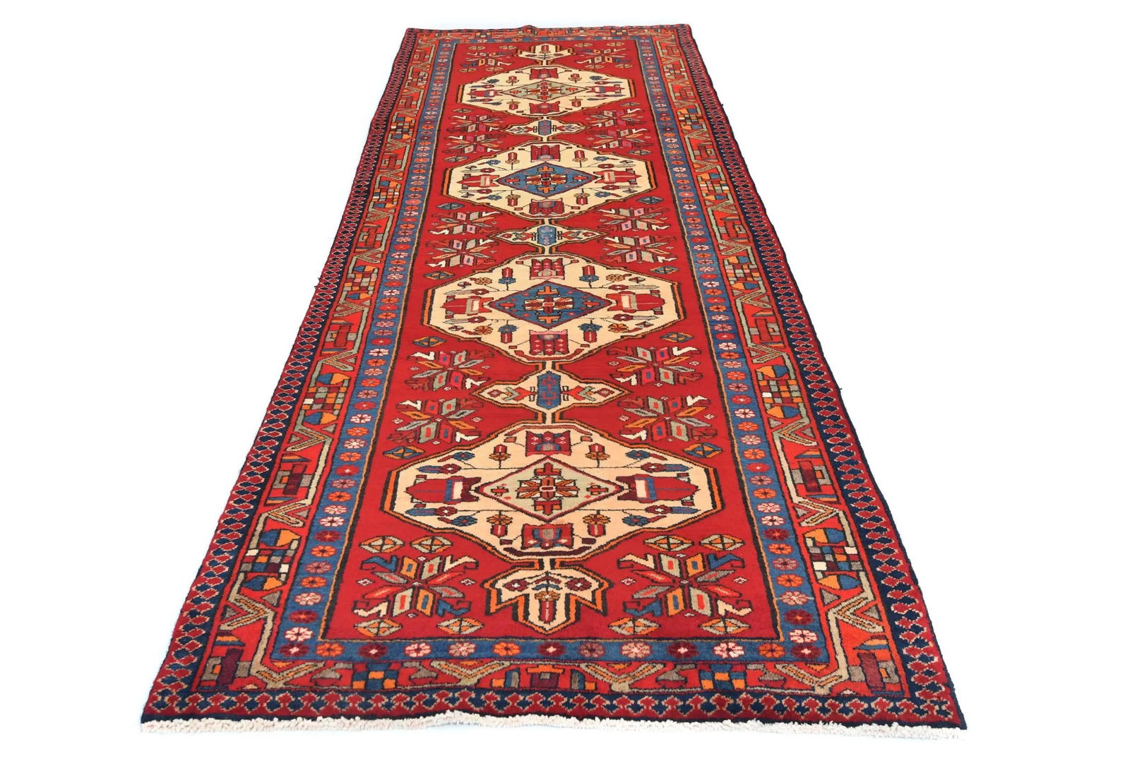 Vintage Red Tribal 3'5X10 Heriz Persian Runner Rug - 9