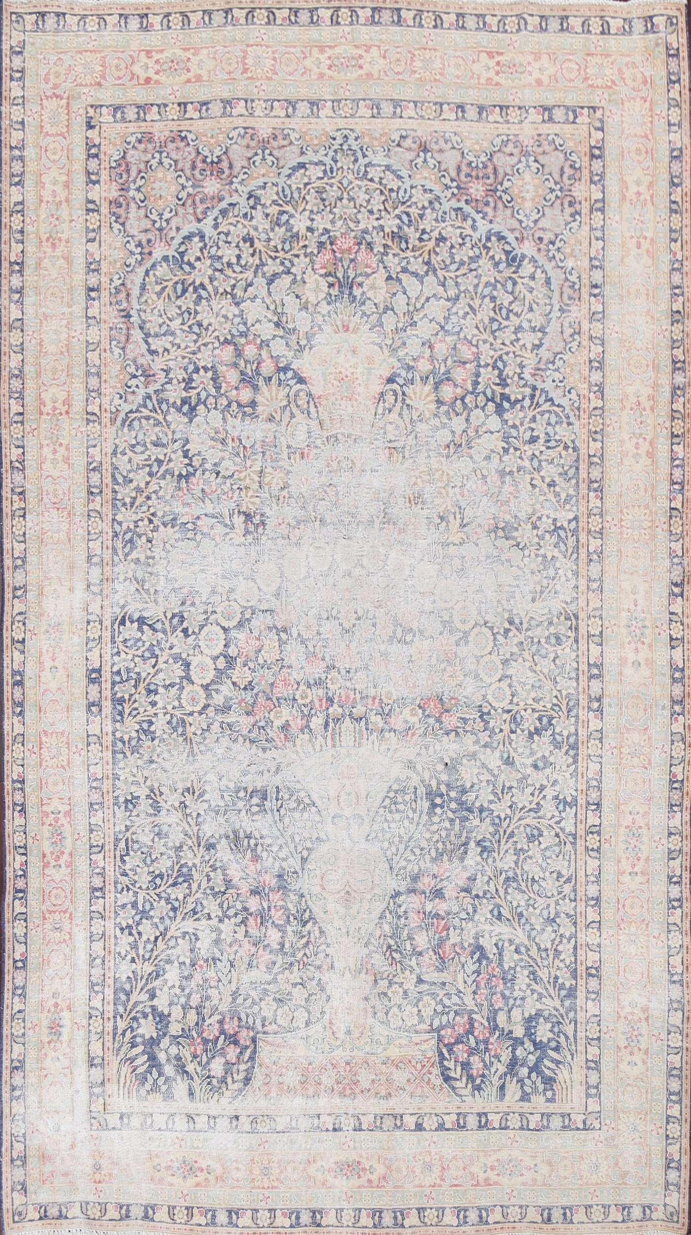 Antique Distressed Kerman Persian Area Rug 7x11: Title:Antique Distressed Kerman Persian Area Rug 7x11Origin:A Beautiful Genuine Iran ( Persia ) Kerman rug is Hand Knotted by skillful weavers in Iran ( Persia ) with 100% Wool Material. This rug is