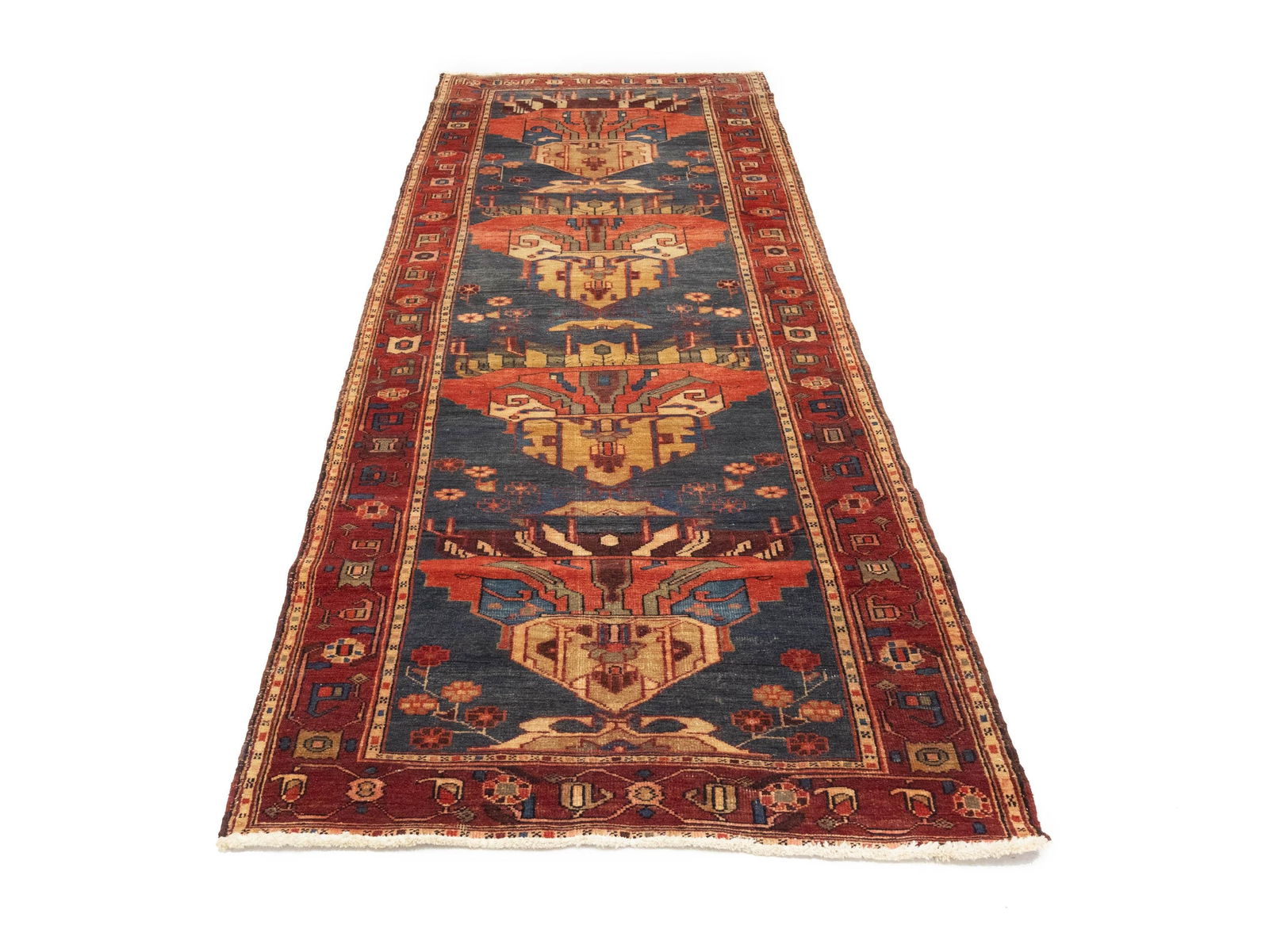 Semi Antique Plum Tribal 4X10 Meshkin Persian Runner Rug - 4