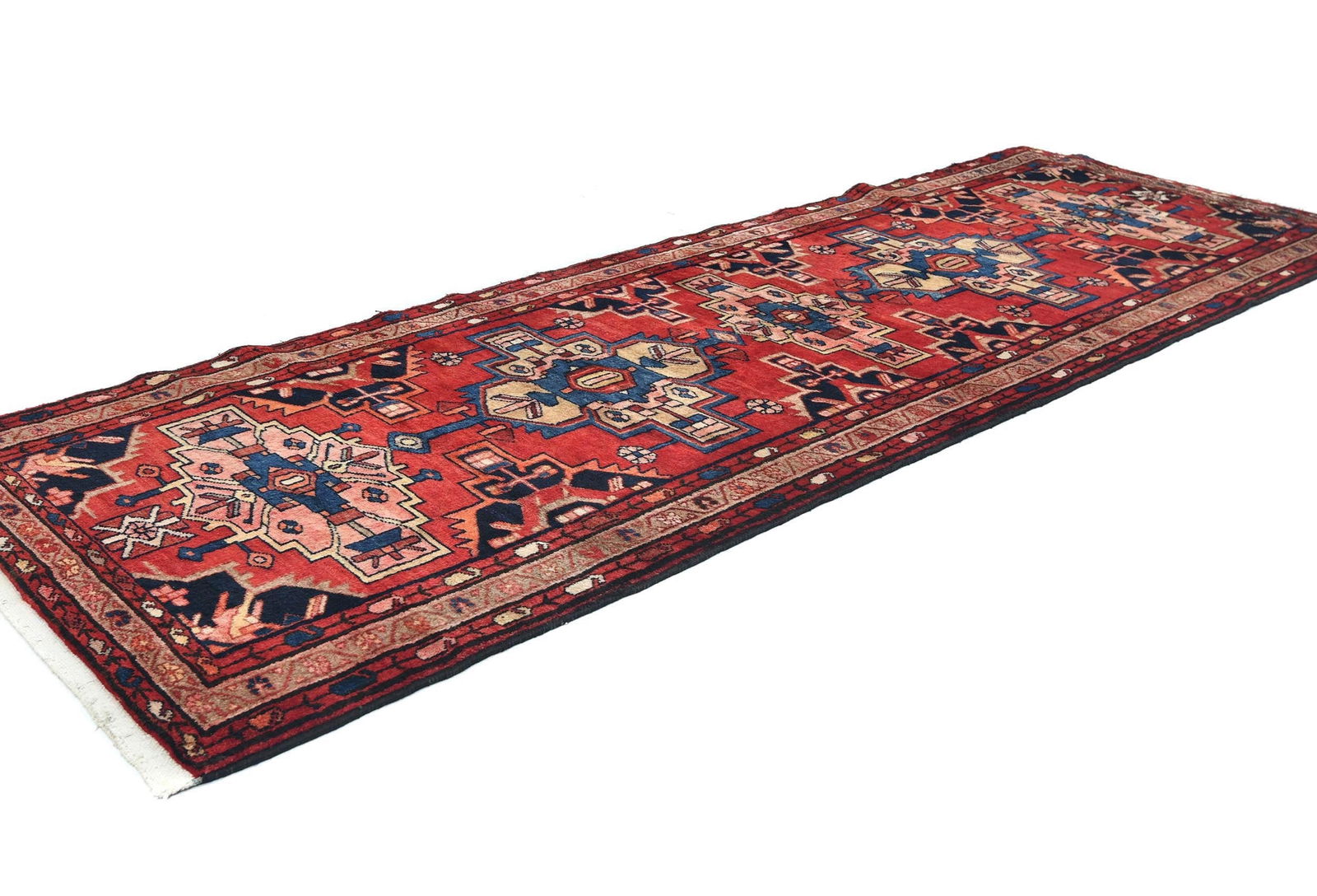 Vintage Red Tribal 3'7X9'10 Hamedan Persian Runner Rug - 3