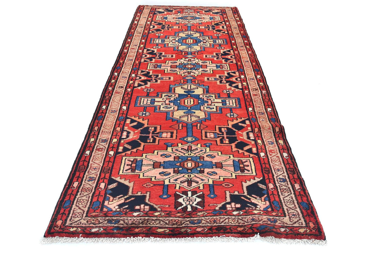 Vintage Red Tribal 3'7X9'10 Hamedan Persian Runner Rug - 9