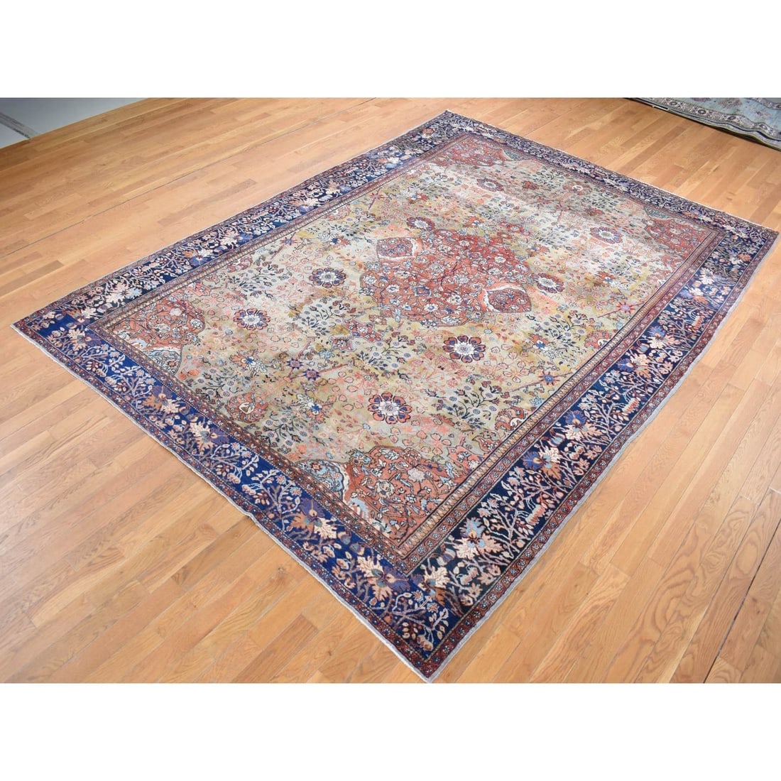 Green, Rare Antique Persian Sarouk Fereghan Hand Knotted Wool Rug - 3