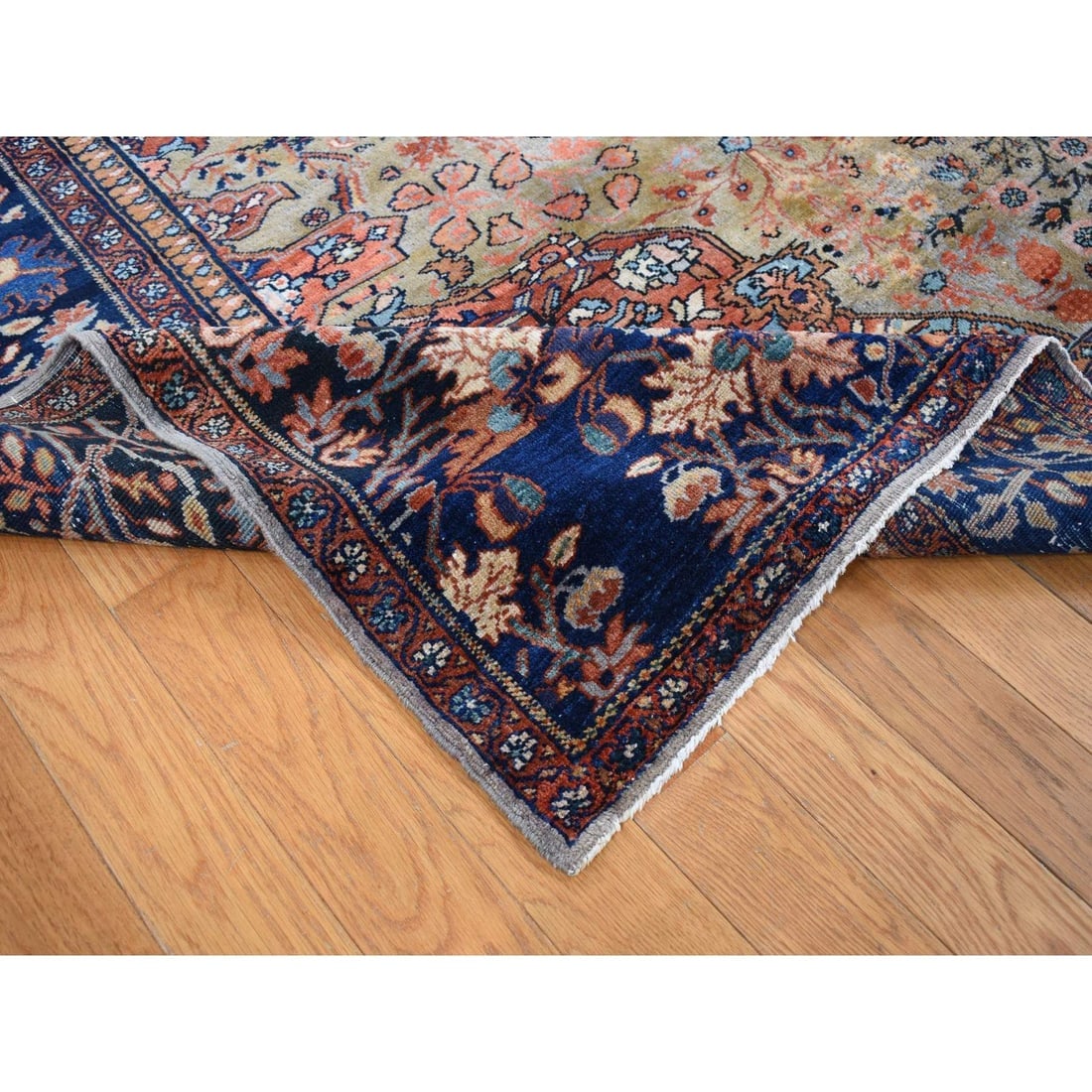 Green, Rare Antique Persian Sarouk Fereghan Hand Knotted Wool Rug - 5