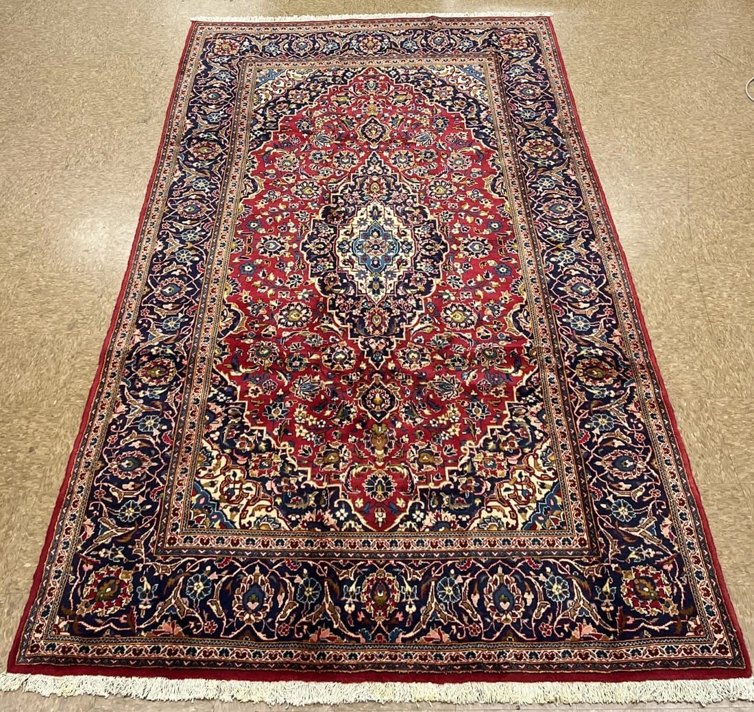 Hand-Knotted Persian Kashan Red Semi-Antique 1970s Oriental Area Rug Carpet 6'4" x 10'9" - 2