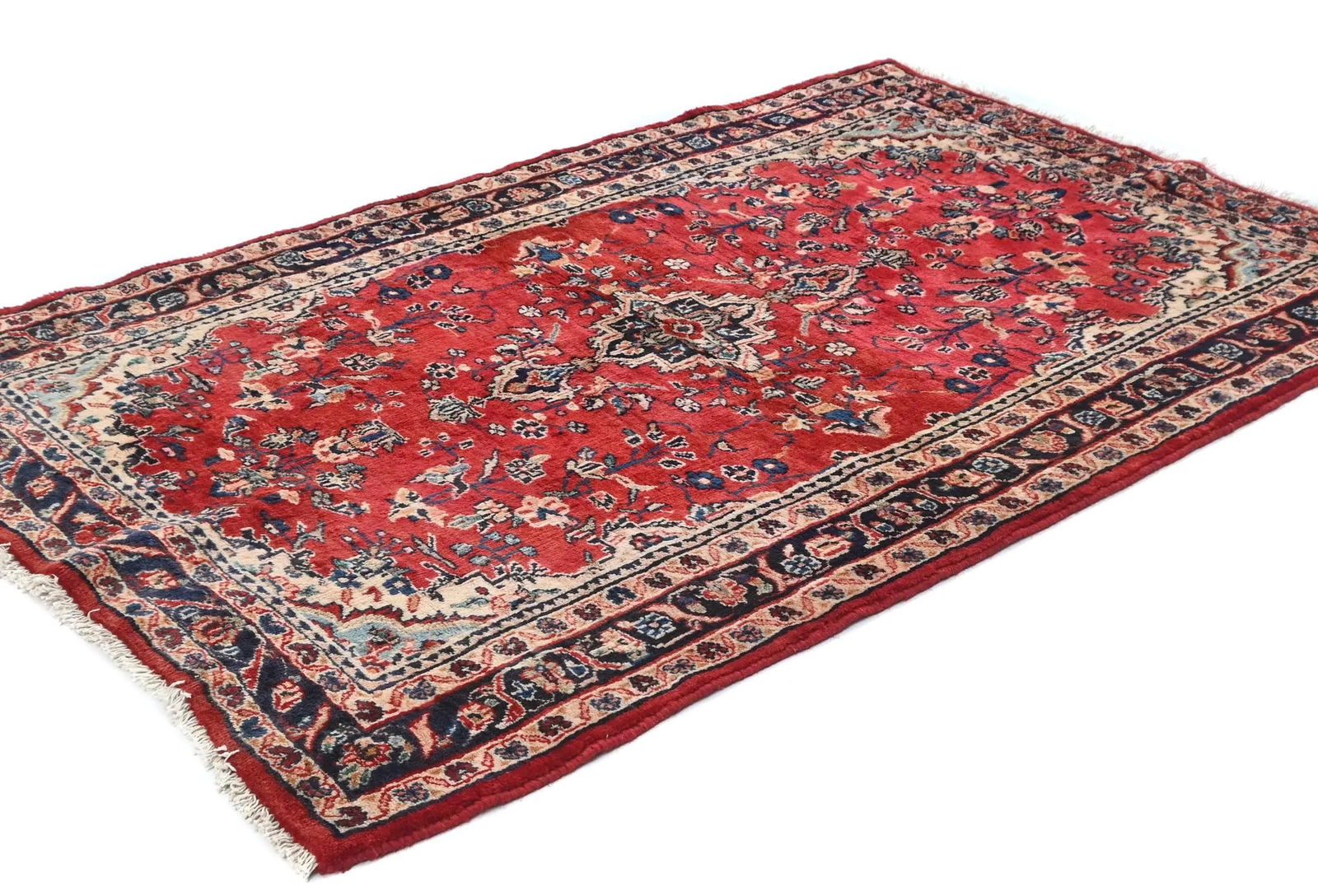 Vintage Red Floral Tribal 3'7X5'6 Hamedan Persian Rug - 3