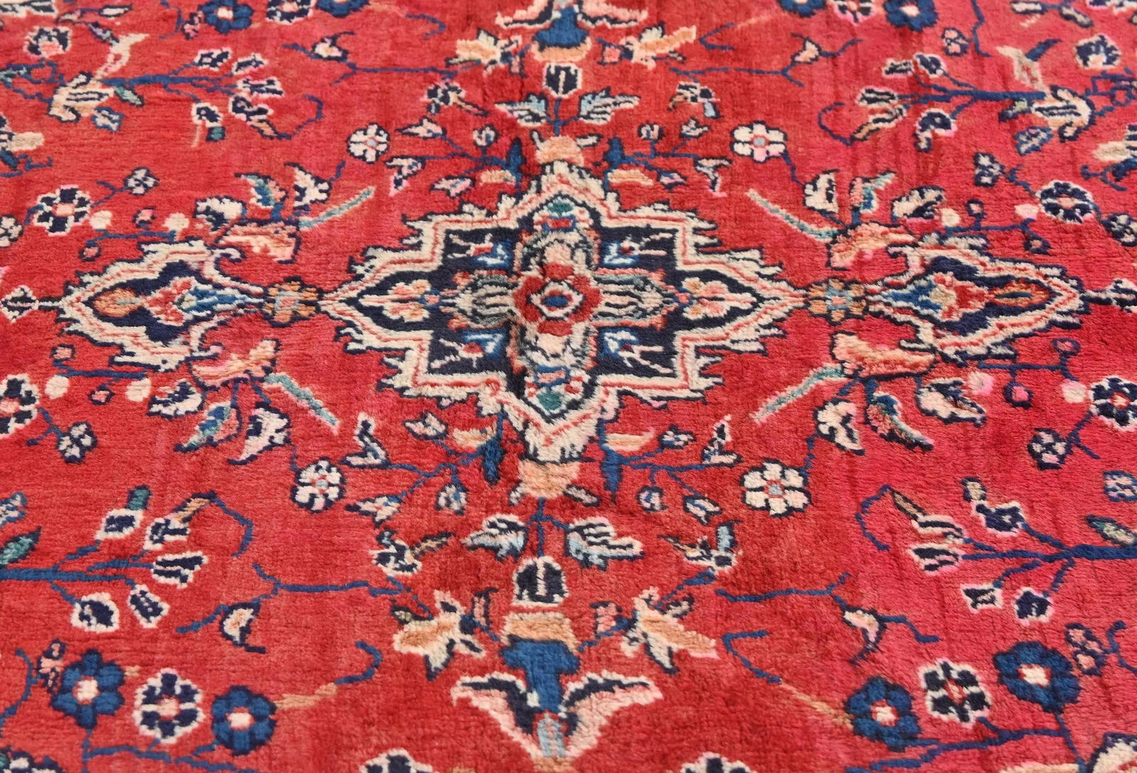 Vintage Red Floral Tribal 3'7X5'6 Hamedan Persian Rug - 5