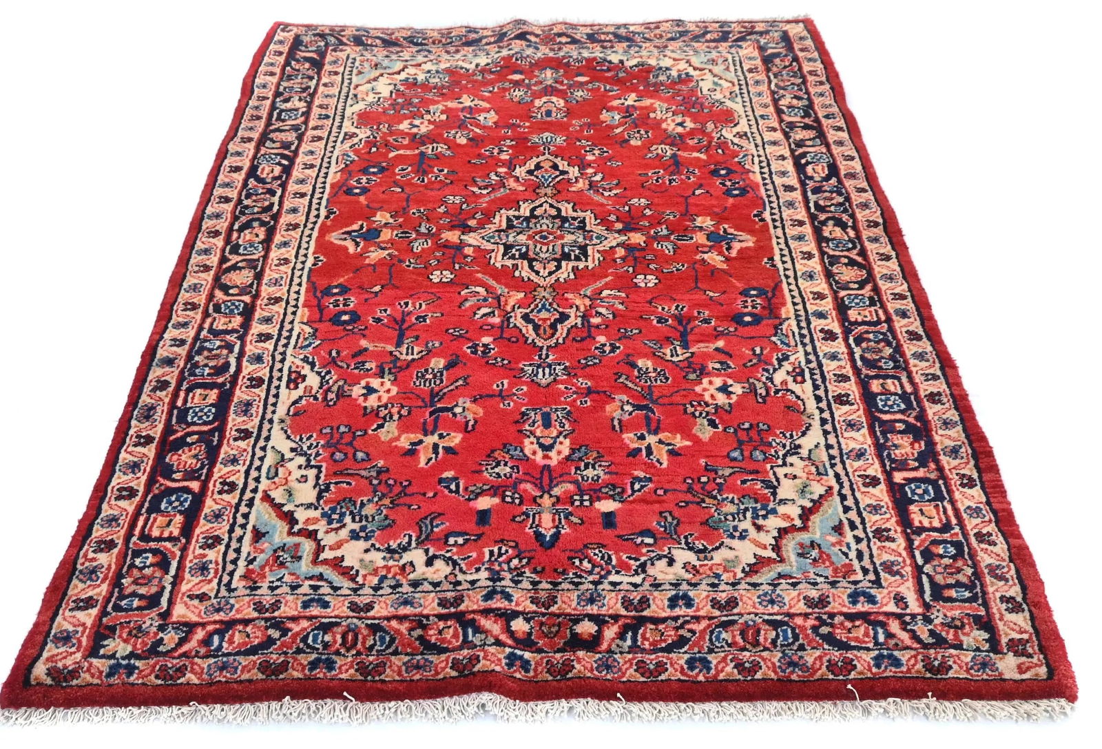 Vintage Red Floral Tribal 3'7X5'6 Hamedan Persian Rug - 9