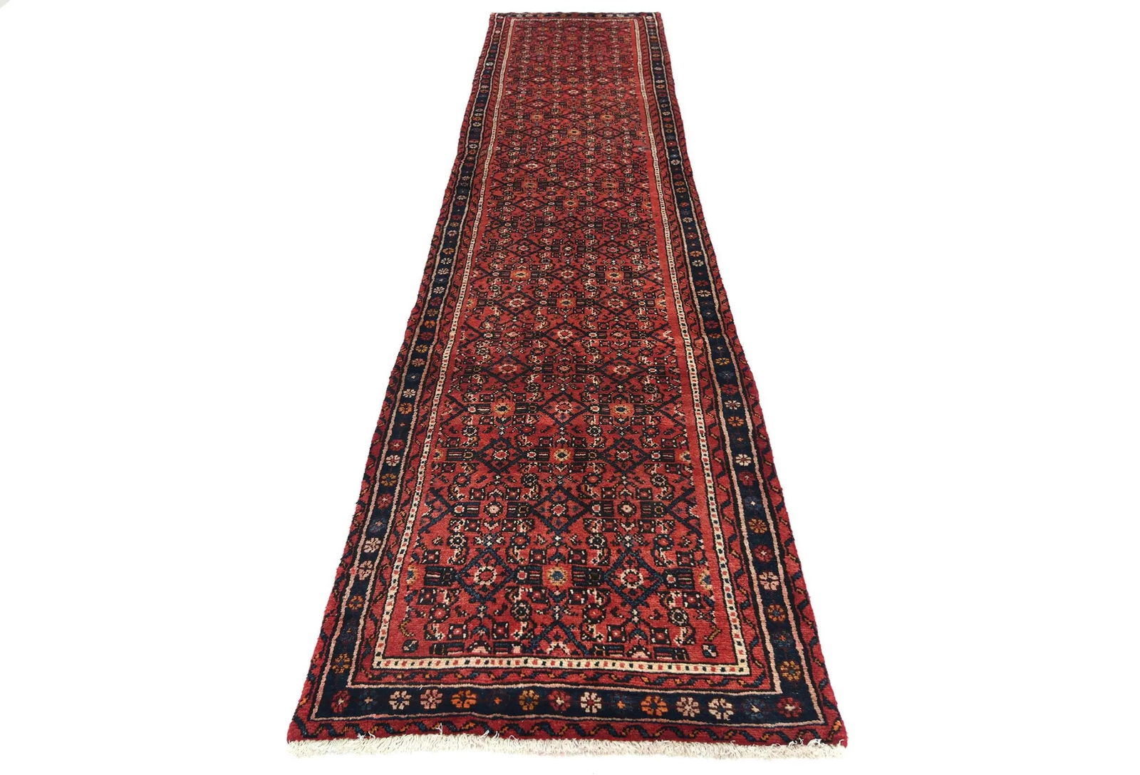 Vintage Red Floral Tribal 3X13 Hamedan Persian Runner Rug - 2