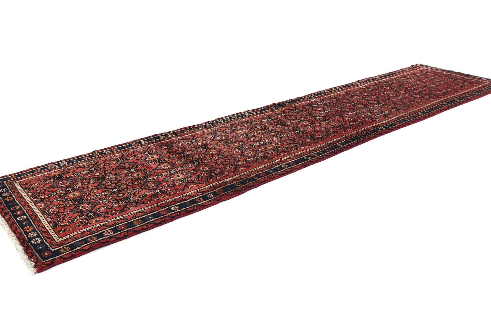 Vintage Red Floral Tribal 3X13 Hamedan Persian Runner Rug - 3